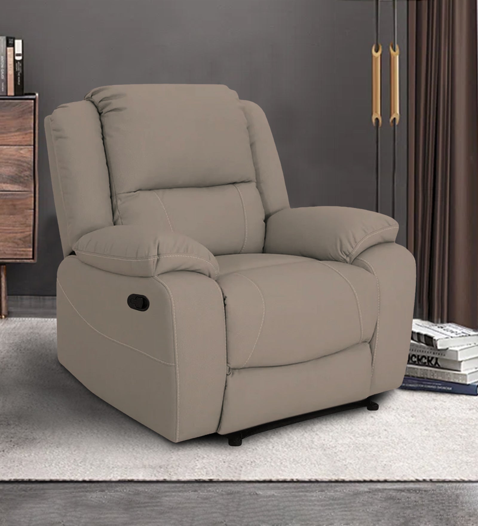 Adley Fabric 1 Seater Manual Recliner In Khaki Beige Colour - Febonic Living