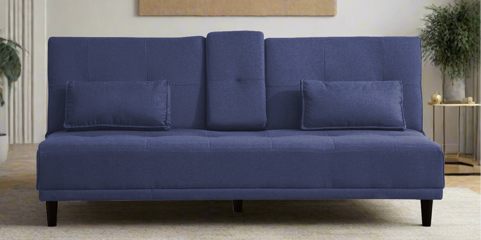 Jerry Fabric 3 Seater Convertible Sofa Cum Bed In Slate Blue Colour - Febonic Living