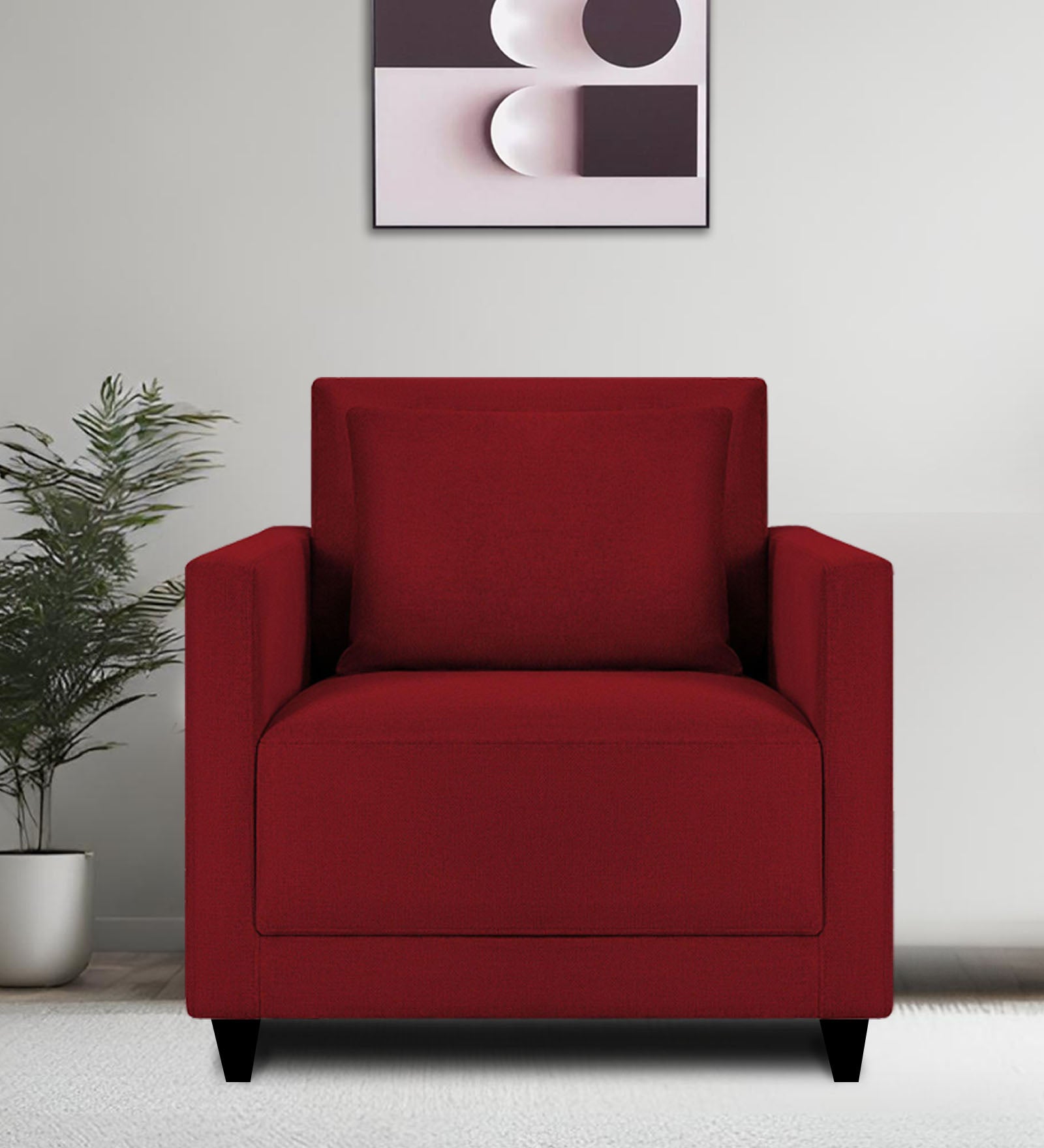 Kera Fabric 1 Seater Sofa in Blood Maroon Colour