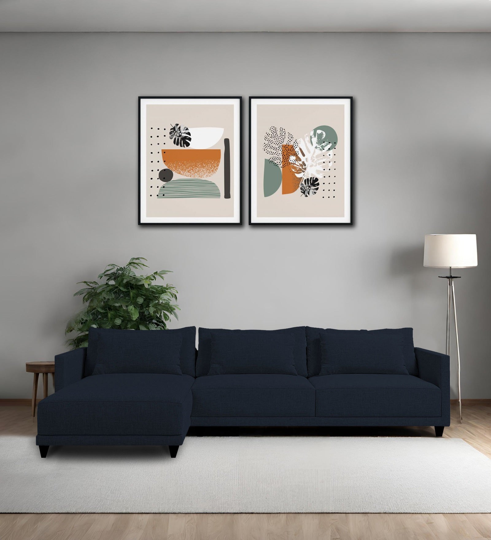 Kera Fabric RHS Sectional Sofa (3+Lounger) In Denim Blue Colour
