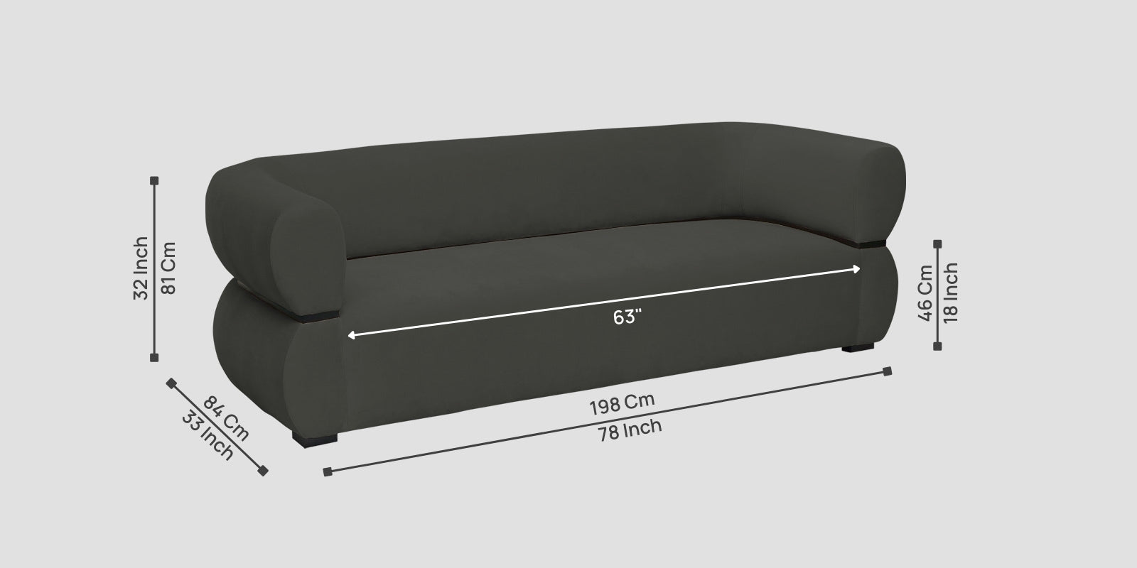 Kula Velvet 3 Seater Sofa In Hory Grey Colour - Febonic Living