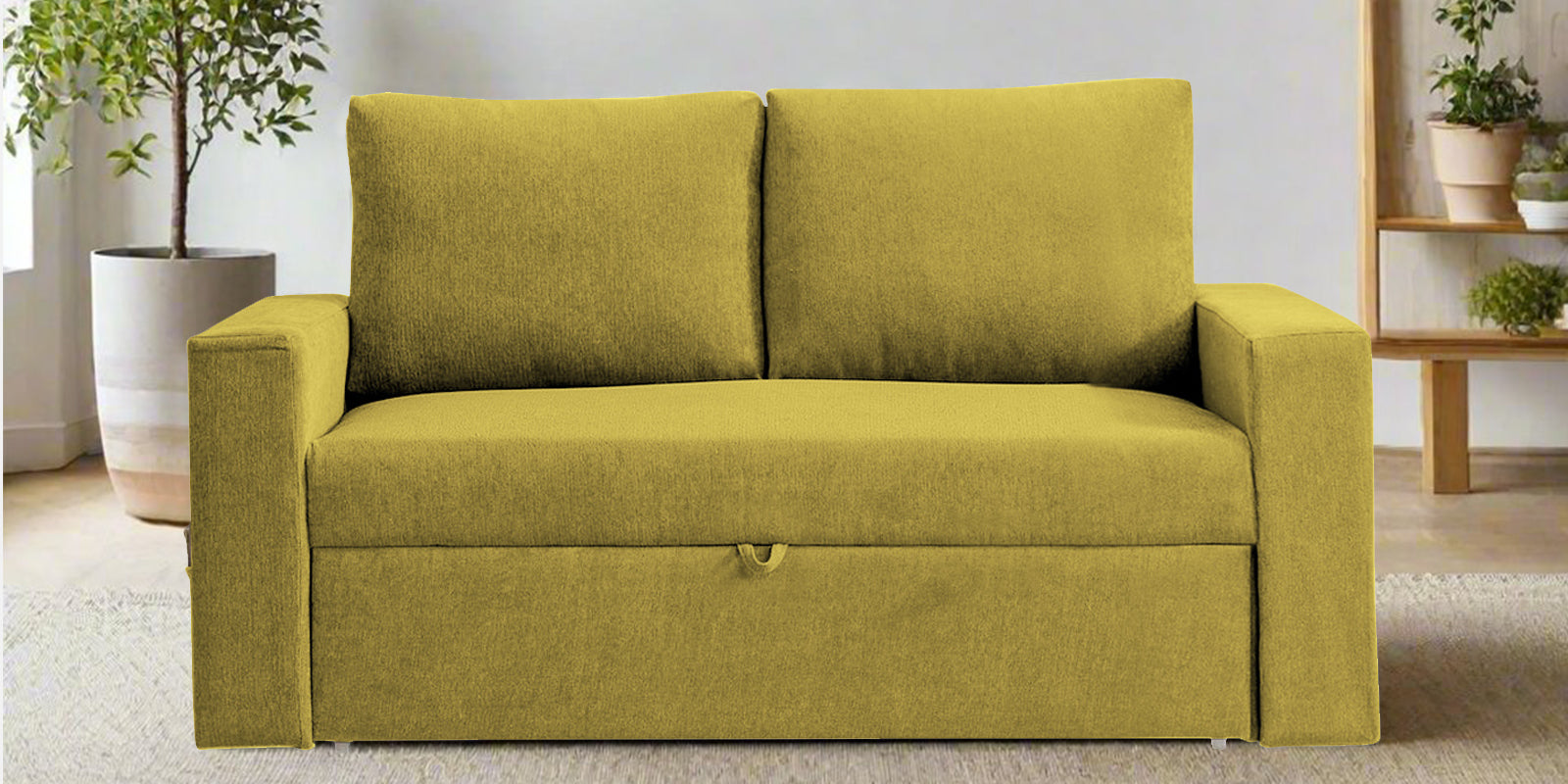 Kara Fabric 2 Seater Pull Out Sofa Cum Bed In Parrot Green Colour - Febonic Living