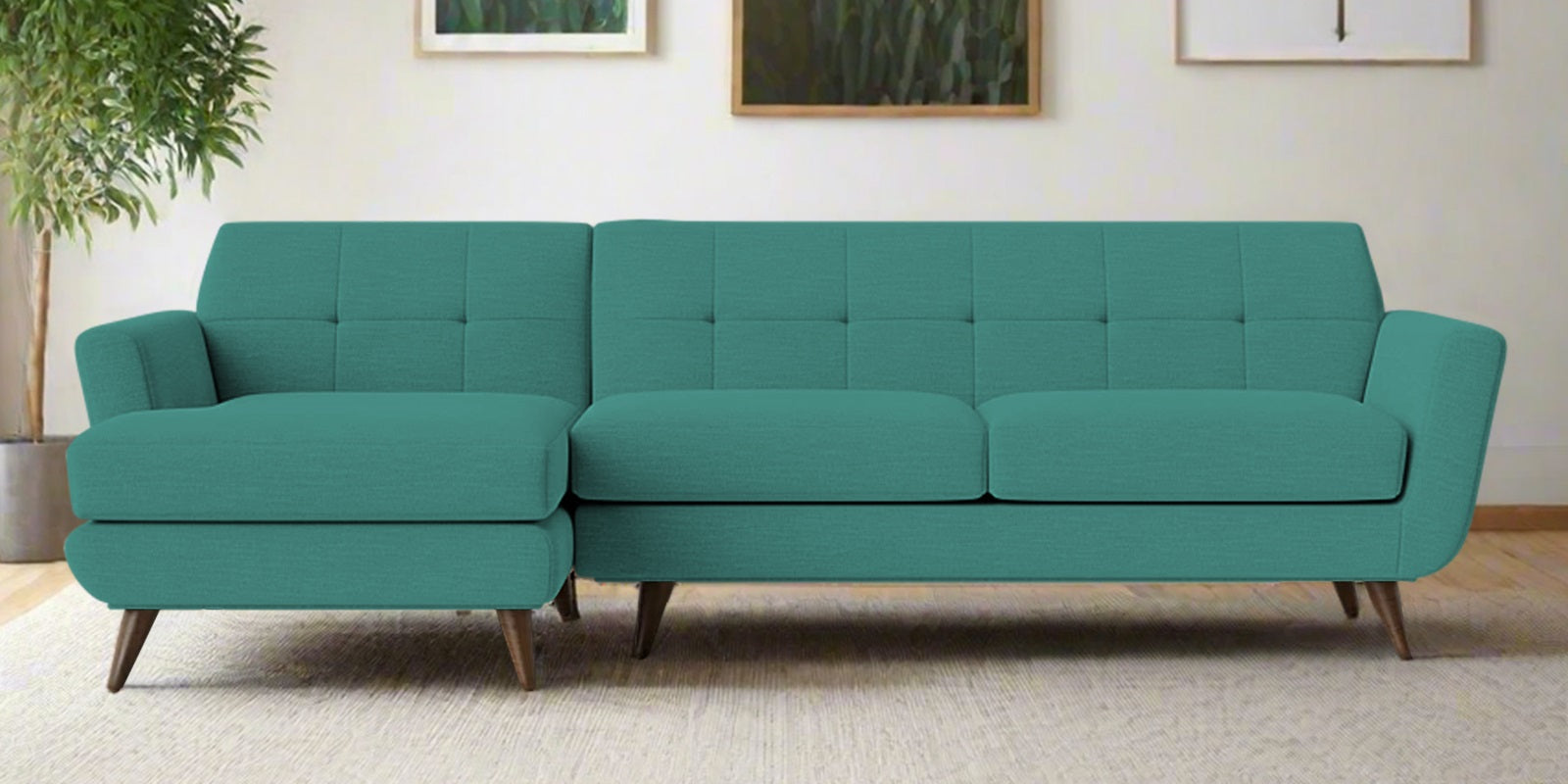 Jasmin Fabric RHS Sectional Sofa (3+ Lounger) In Sea Green Colour - Febonic Living
