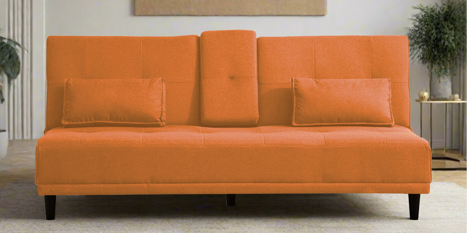 Jerry Fabric 3 Seater Convertible Sofa Cum Bed In Dark Orange Colour - Febonic Living