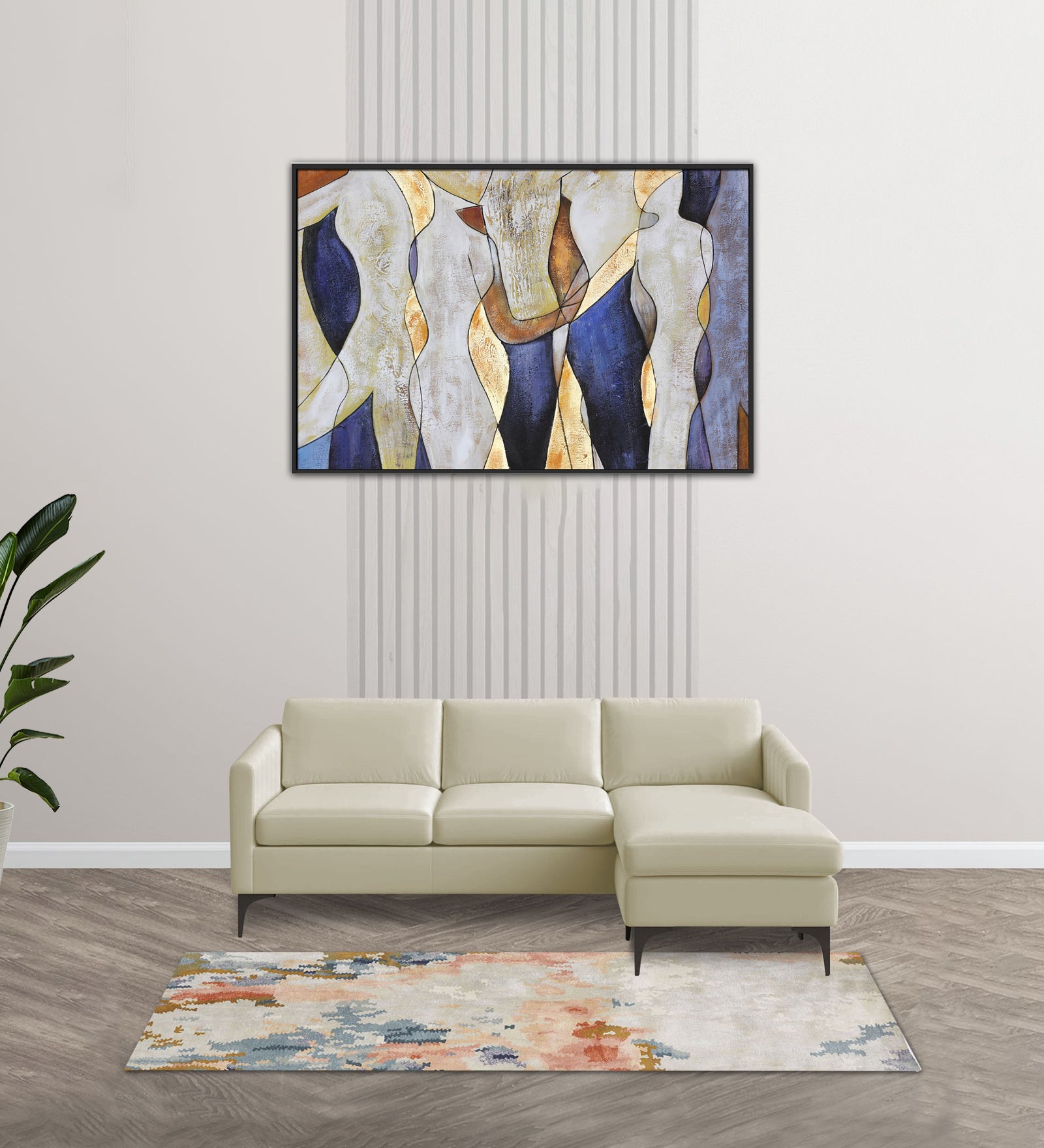 Haru Fabric LHS Sectional Sofa (2+Lounger) In Warm White Colour - Febonic Living