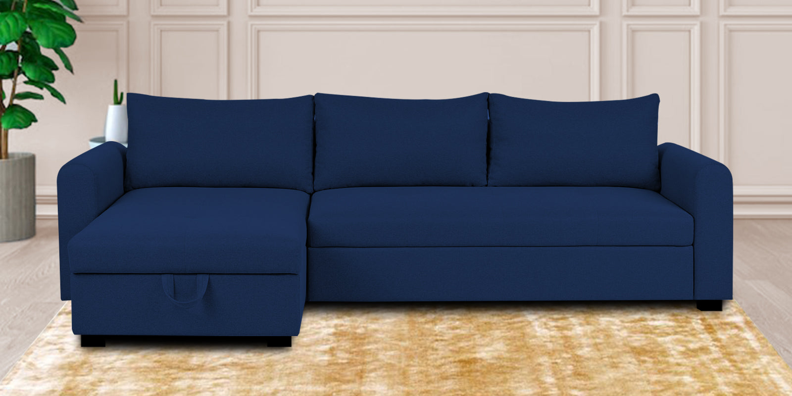 Sigma Fabric RHS Sectional Sofa (3+Lounger) In Royal Blue Colour - Febonic Living