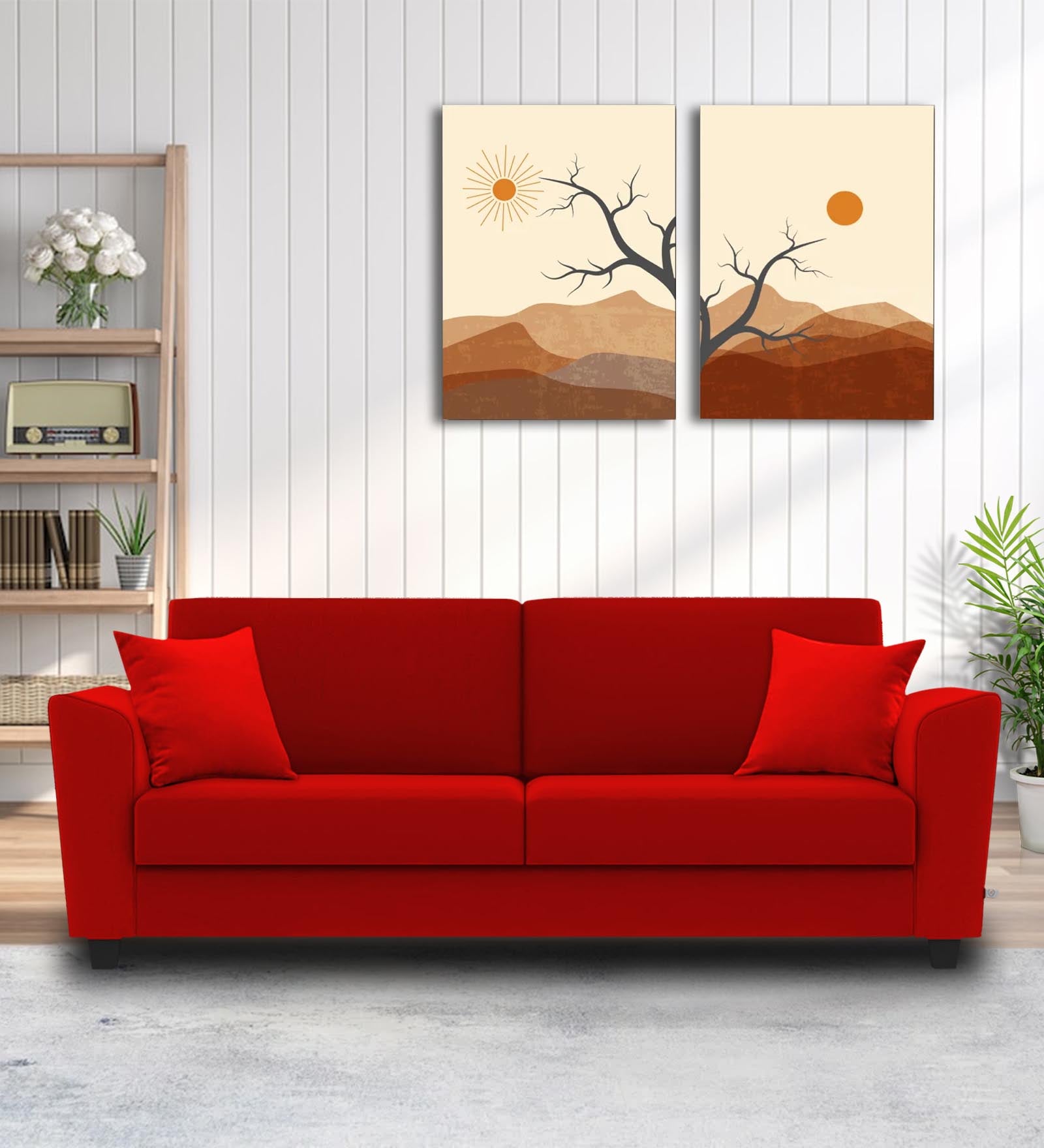 Daku Fabric 3 Seater Sofa In Ruby Red Colour - Febonic Living