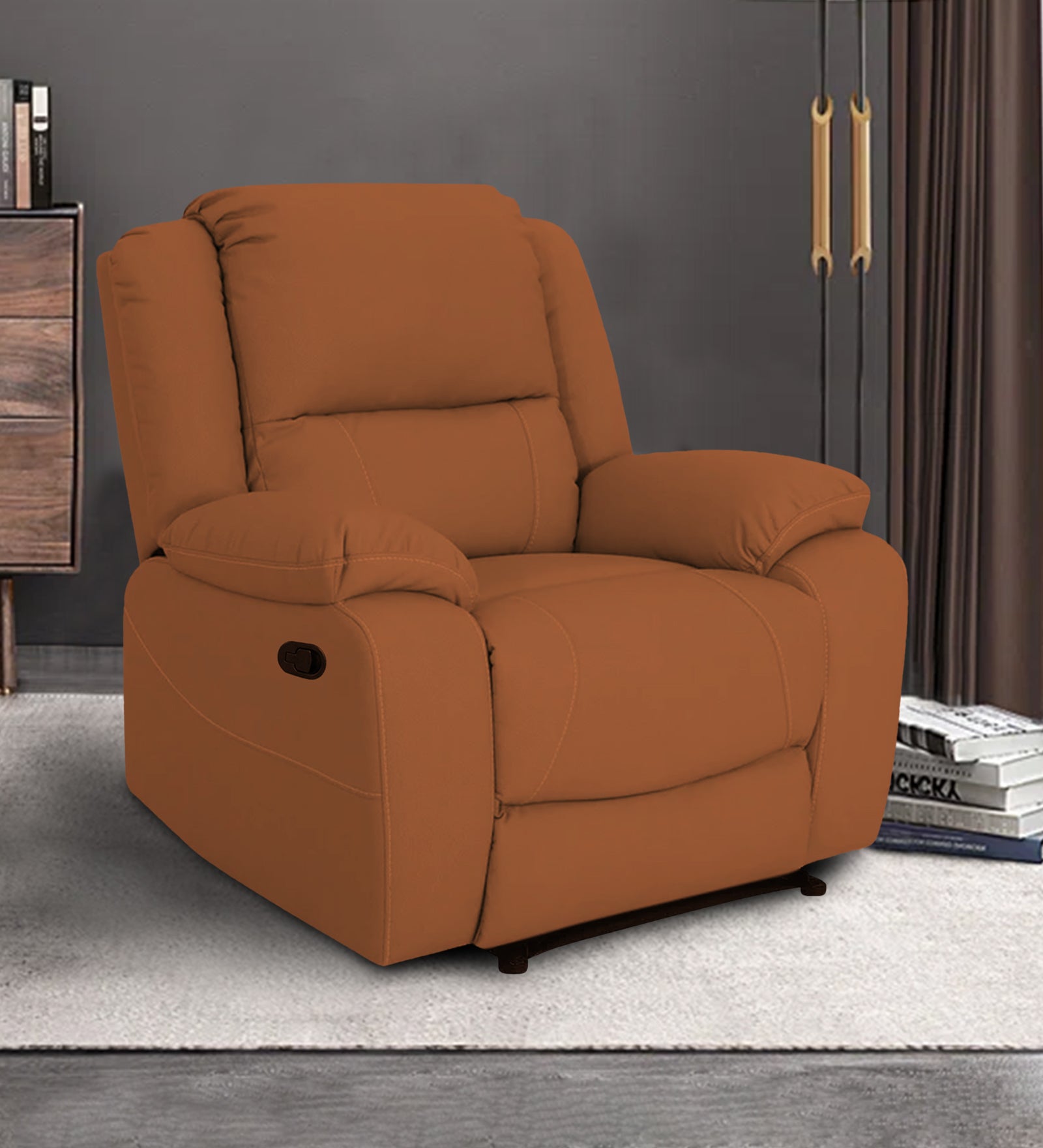 Adley Fabric 1 Seater Manual Recliner In Safforn Orange Colour - Febonic Living