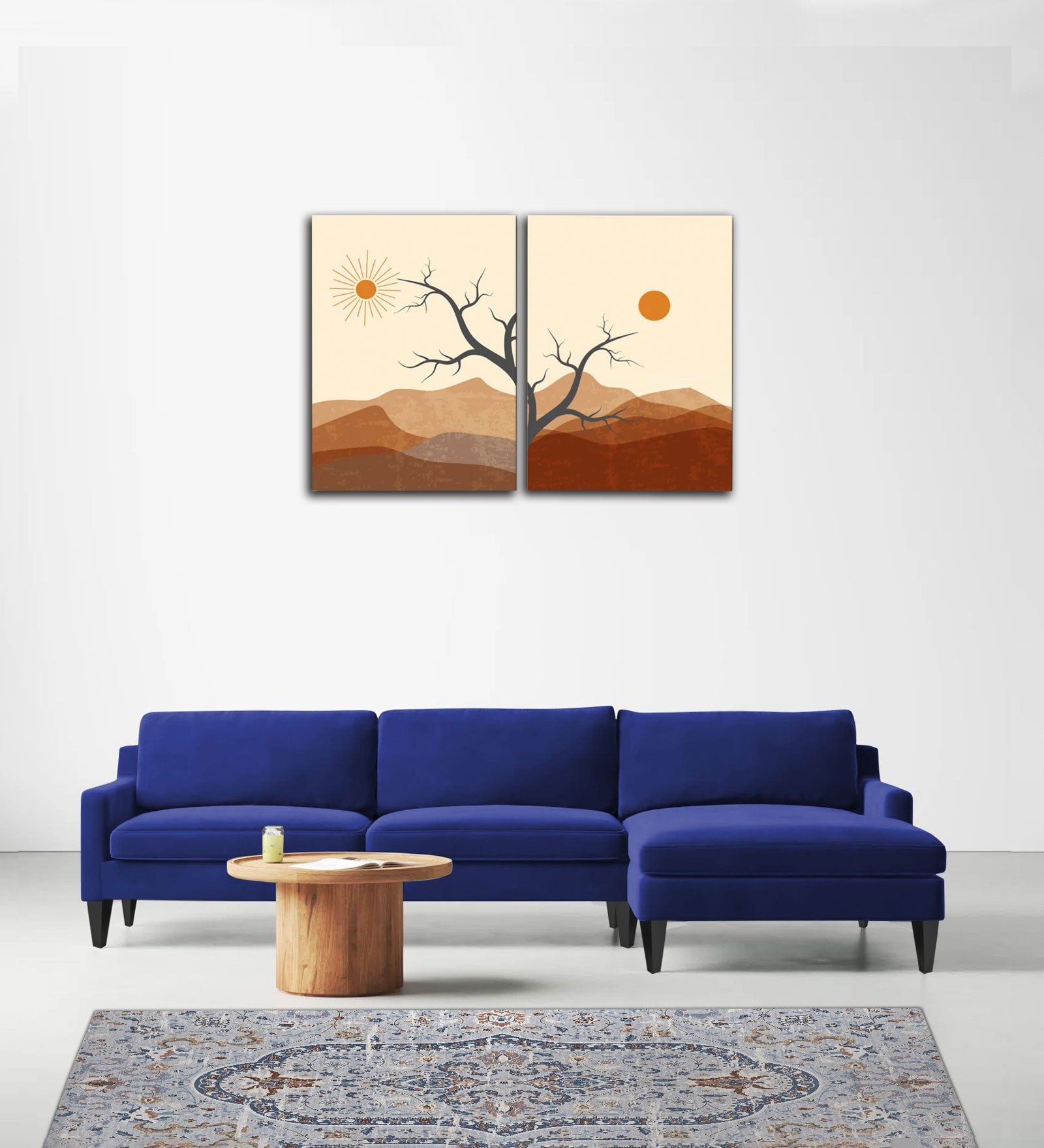 Jones Velvet LHS Sectional Sofa (3+Lounger) In Imperial Blue Colour - Febonic Living