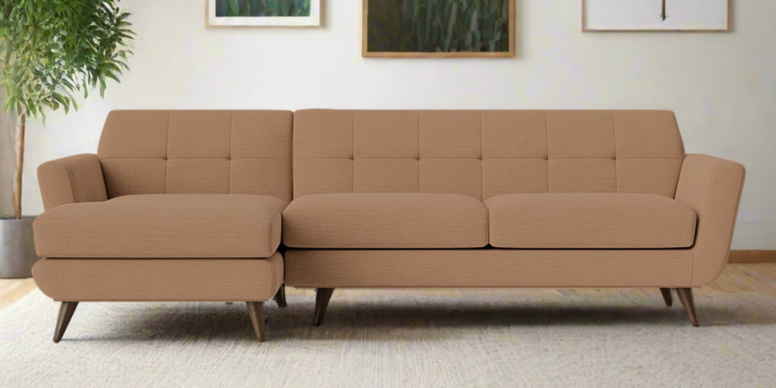 Jasmin Fabric RHS Sectional Sofa (3+ Lounger) In Cosmic Beige Colour - Febonic Living