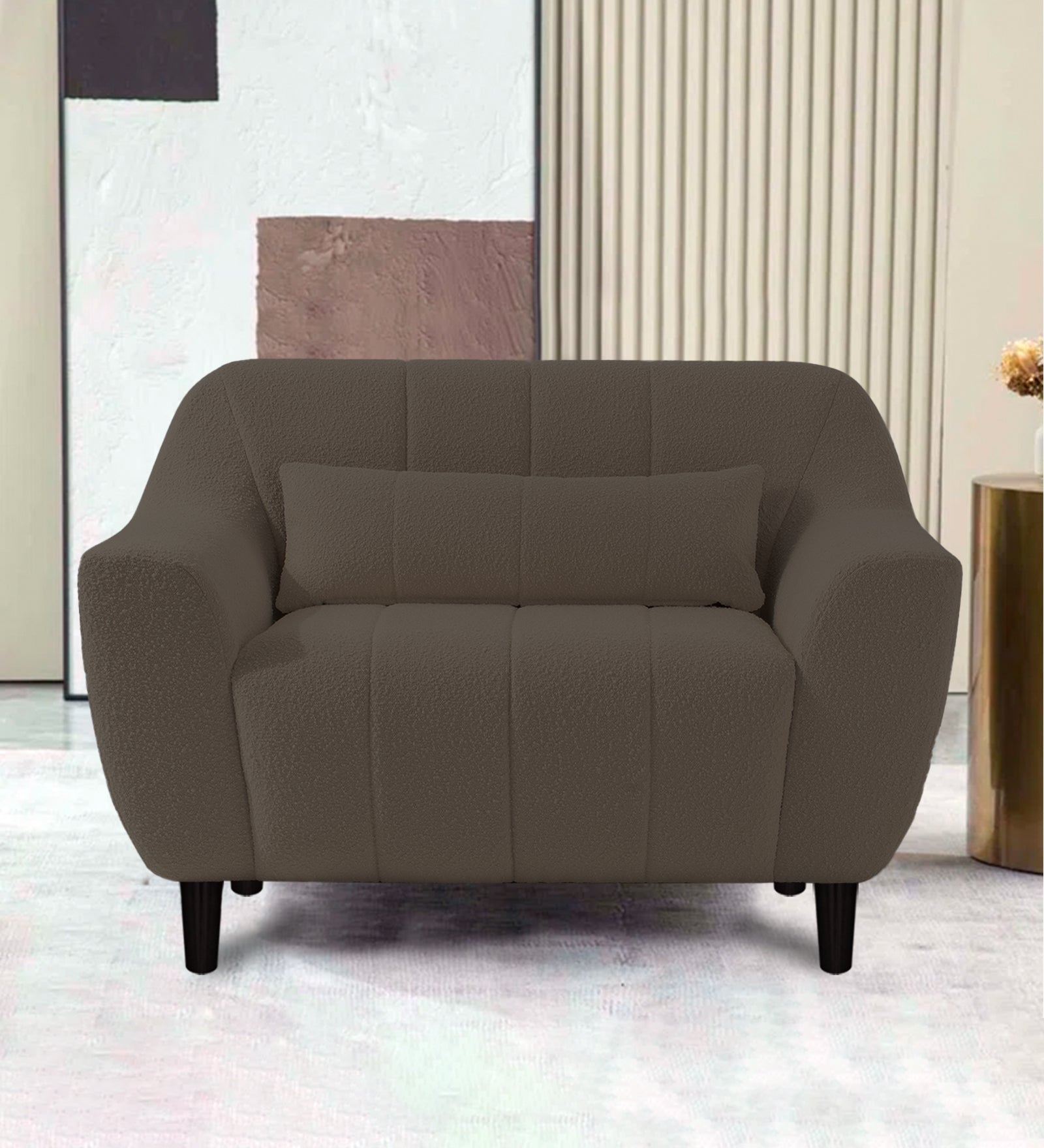 Nesco 1 Seater Boucle Fabric Sofa - Niya Beige by Febonic Living
