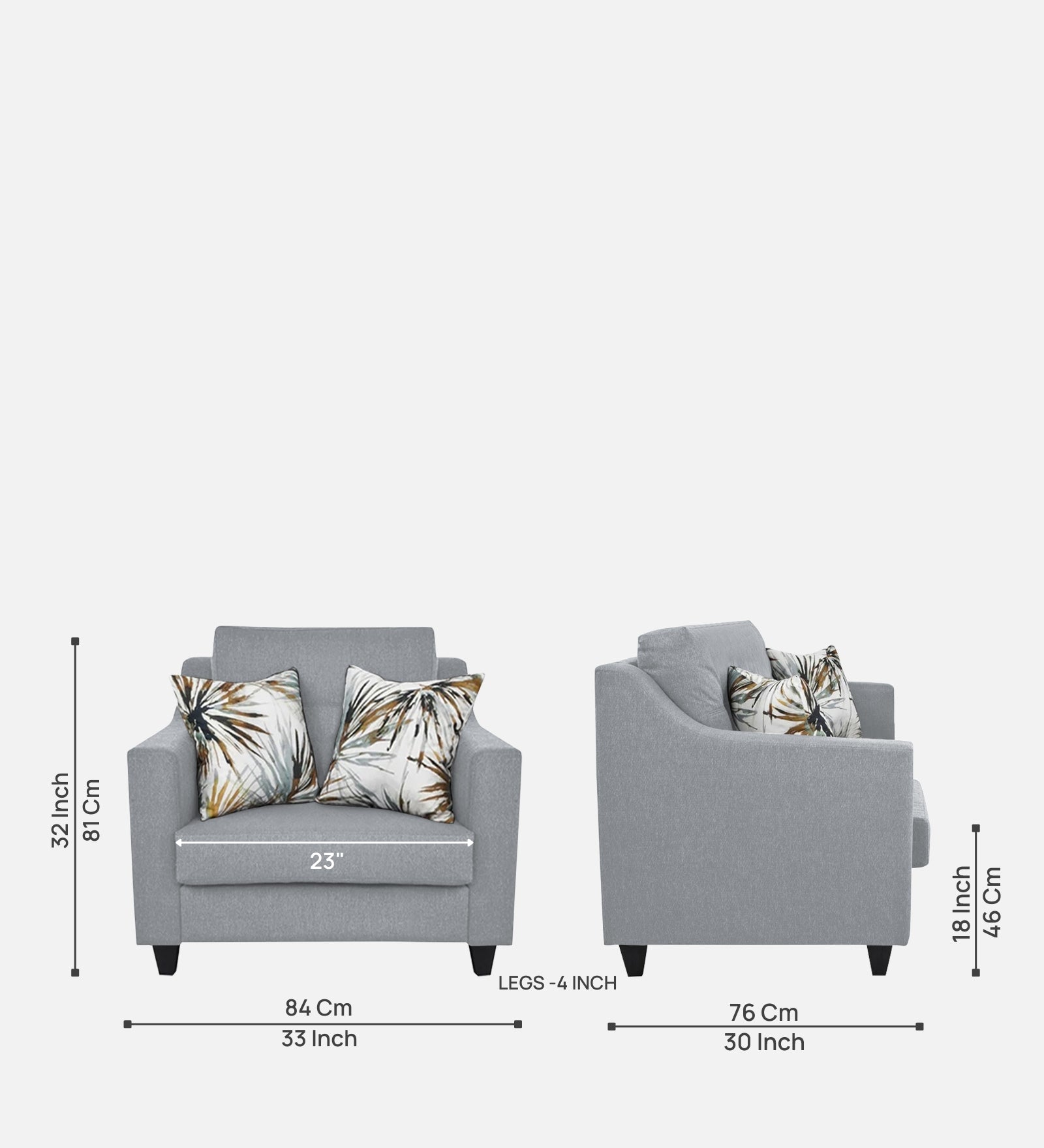 Welly Fabric 1 Seater Sofa In Coin Grey Colour - Febonic Living