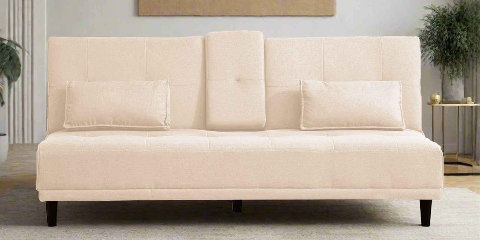 Jerry Fabric 3 Seater Convertible Sofa Cum Bed In Woom Beige Colour - Febonic Living