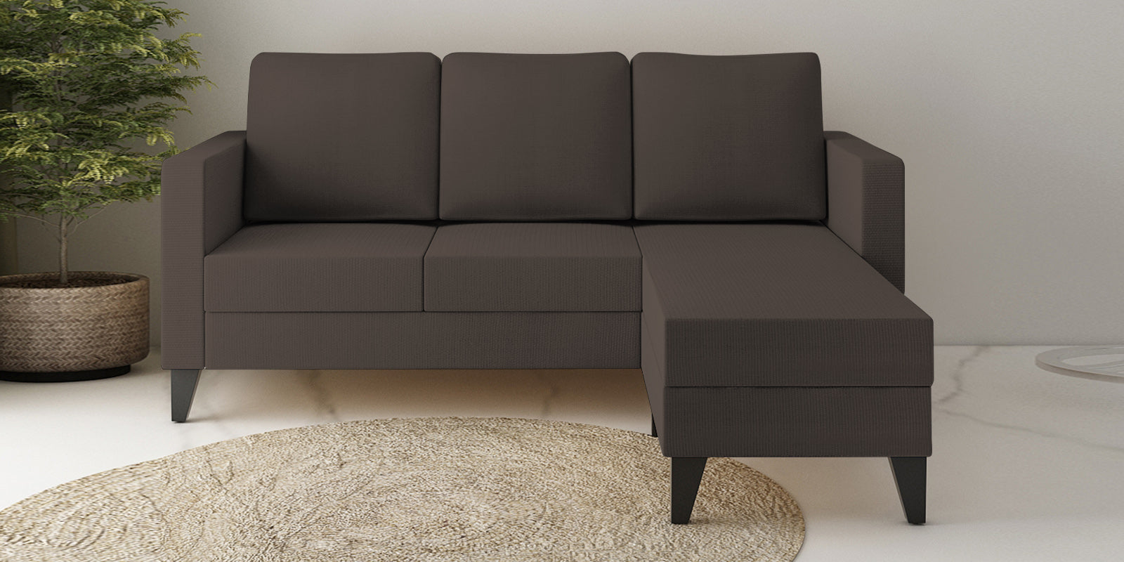 Nori Fabric LHS Sectional Sofa (2+Lounger) In Caspa Brown Colour - Febonic Living