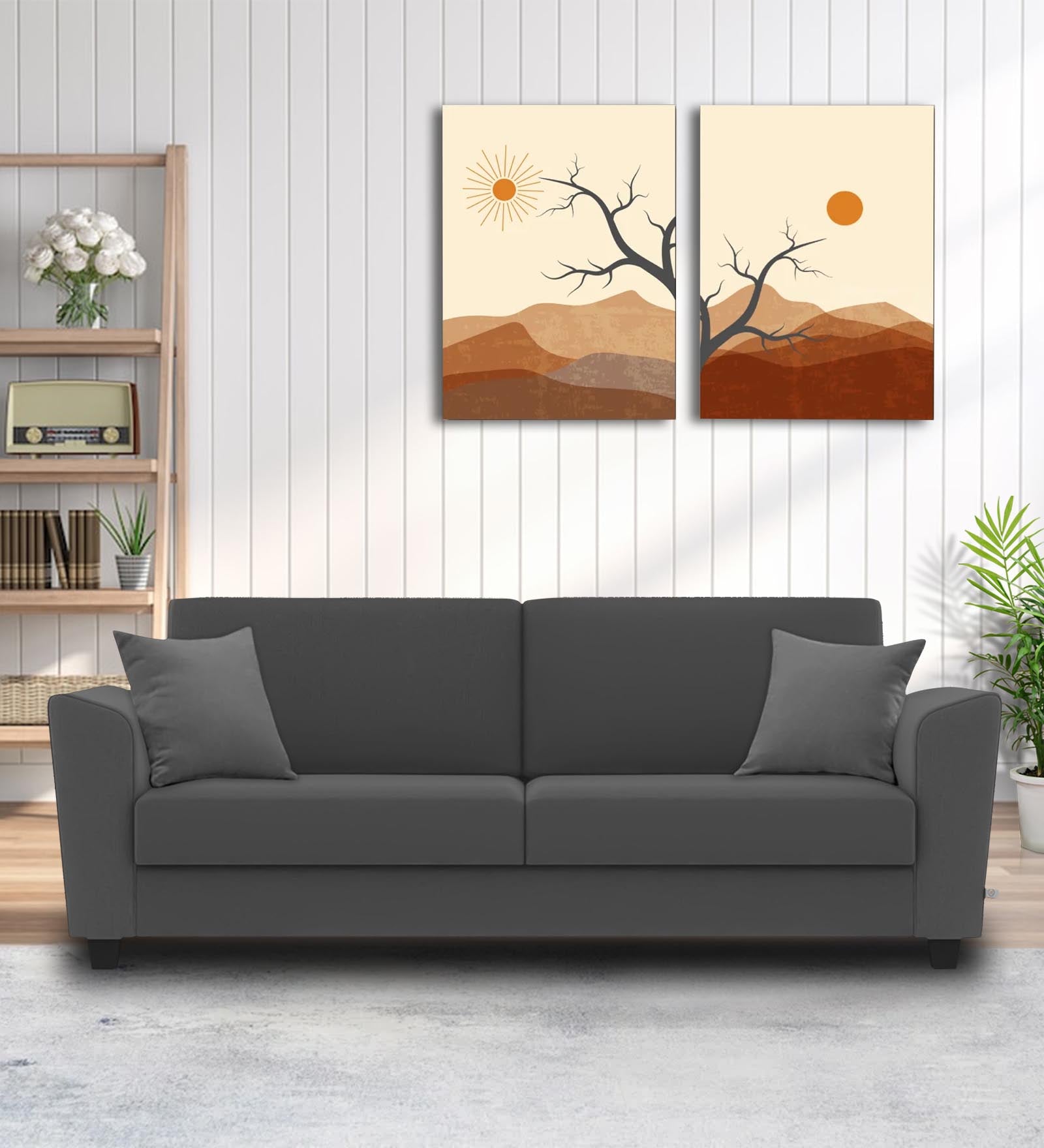 Daku Fabric 3 Seater Sofa In Charcoal Grey Colour - Febonic Living