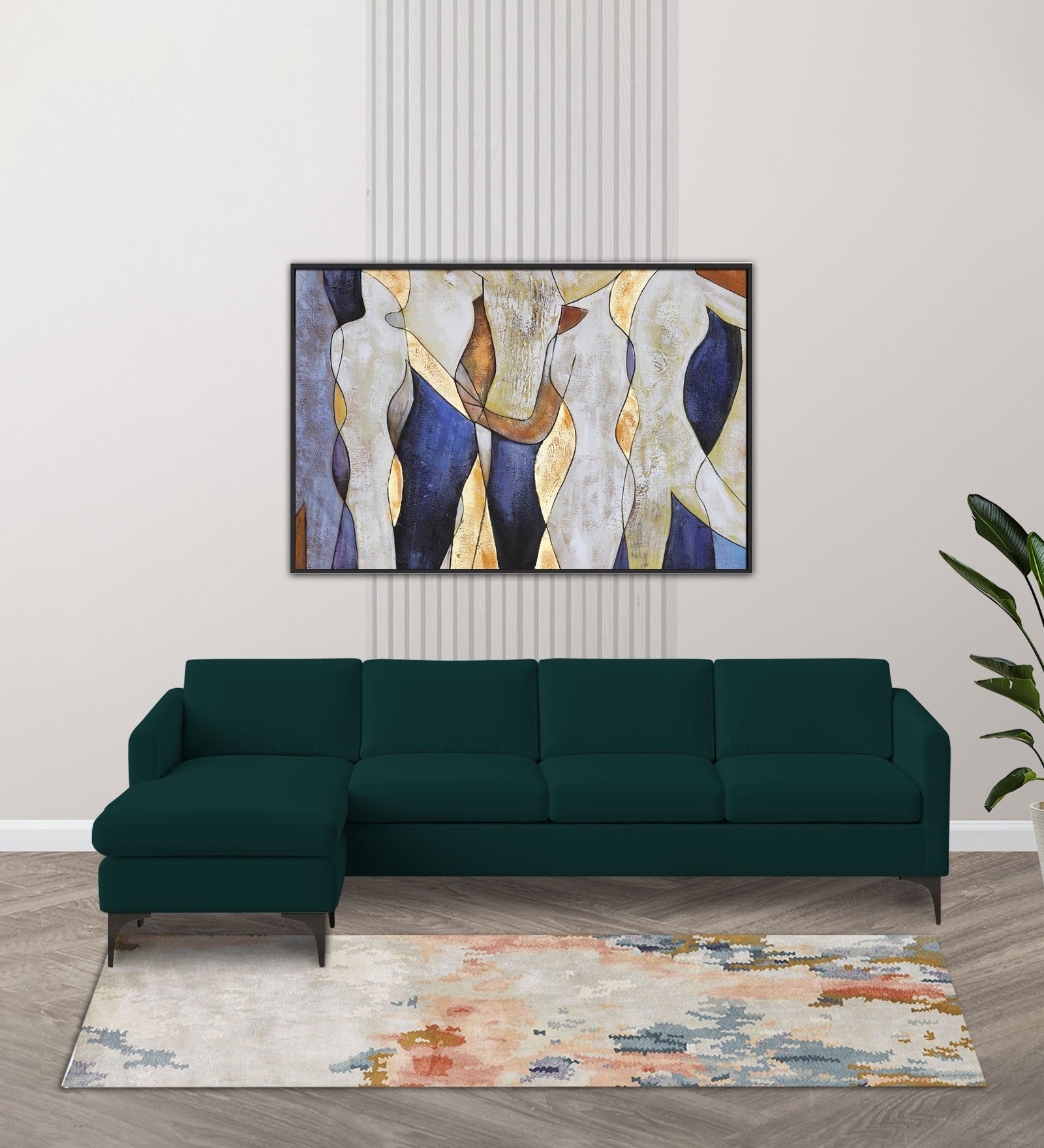 Haru Fabric RHS Sectional Sofa (3+Lounger) In Forest Green Colour - Febonic Living