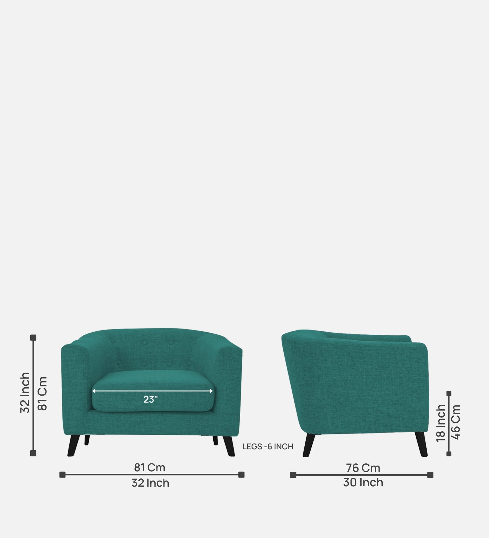 Casper Fabric 1 Seater Sofa In Sea Green Colour - Febonic Living