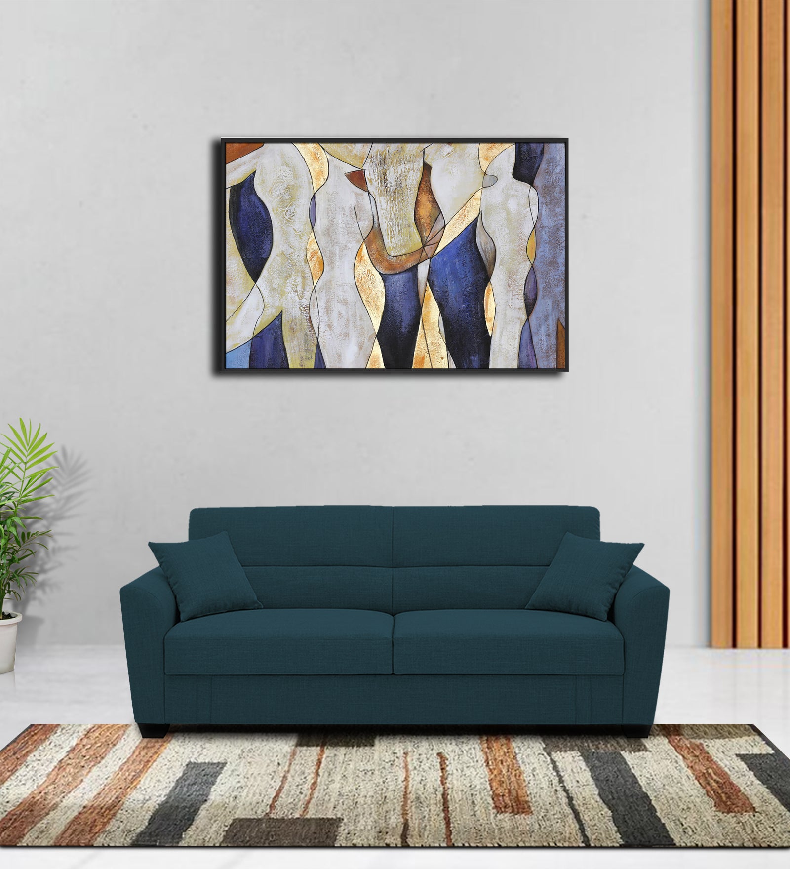 Bony Fabric 3 Seater Convertible Sofa Cum Bed In Harbour Blue Colour - Febonic Living