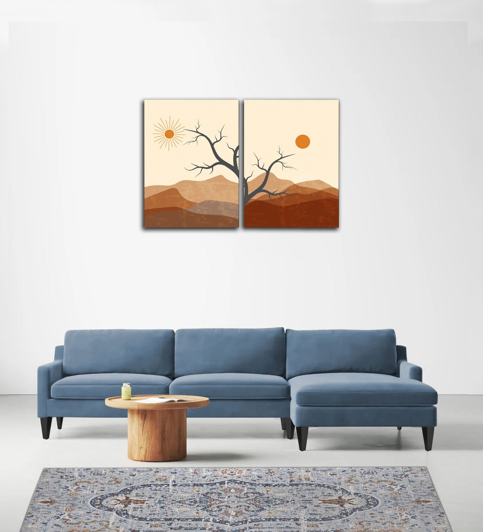 Jones Velvet LHS Sectional Sofa (3+Lounger) In Oxford Blue Colour - Febonic Living