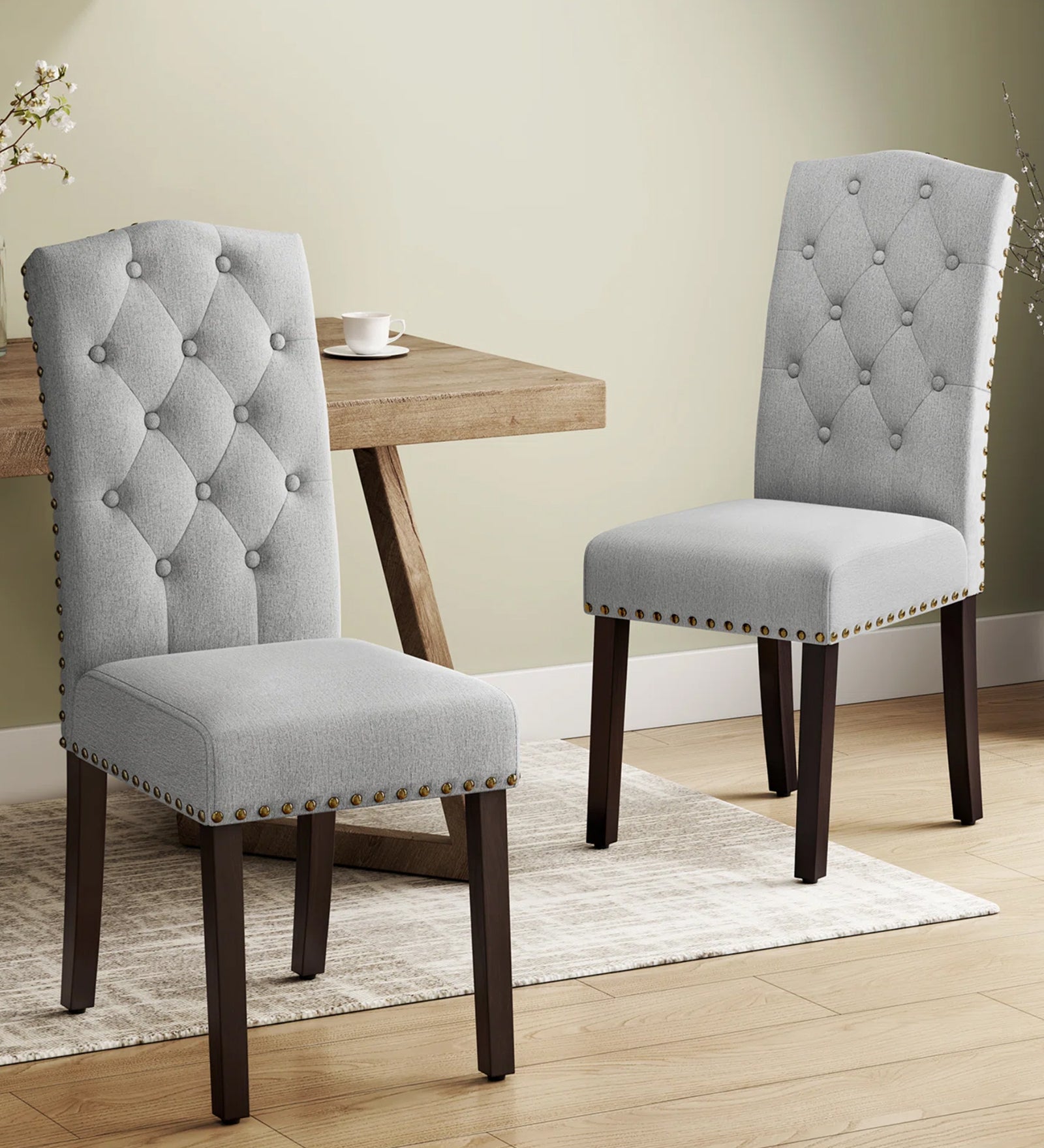 Maddy Fabric Dining Chair In Lit Grey Colour (set of 2)