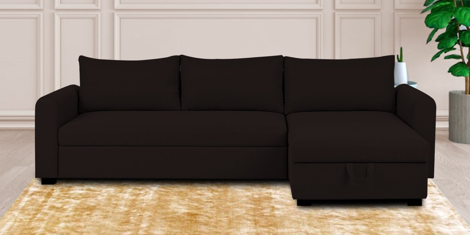 Sigma Fabric LHS Sectional Sofa (3+Lounger) In Cara Brown Colour - Febonic Living