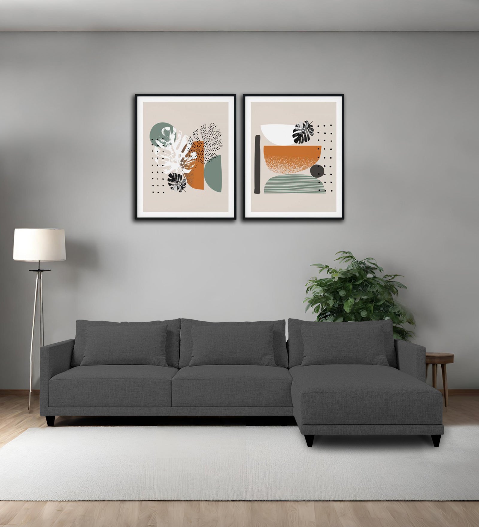 Kera Fabric LHS Sectional Sofa (3+Lounger) In Charcoal Grey Colour