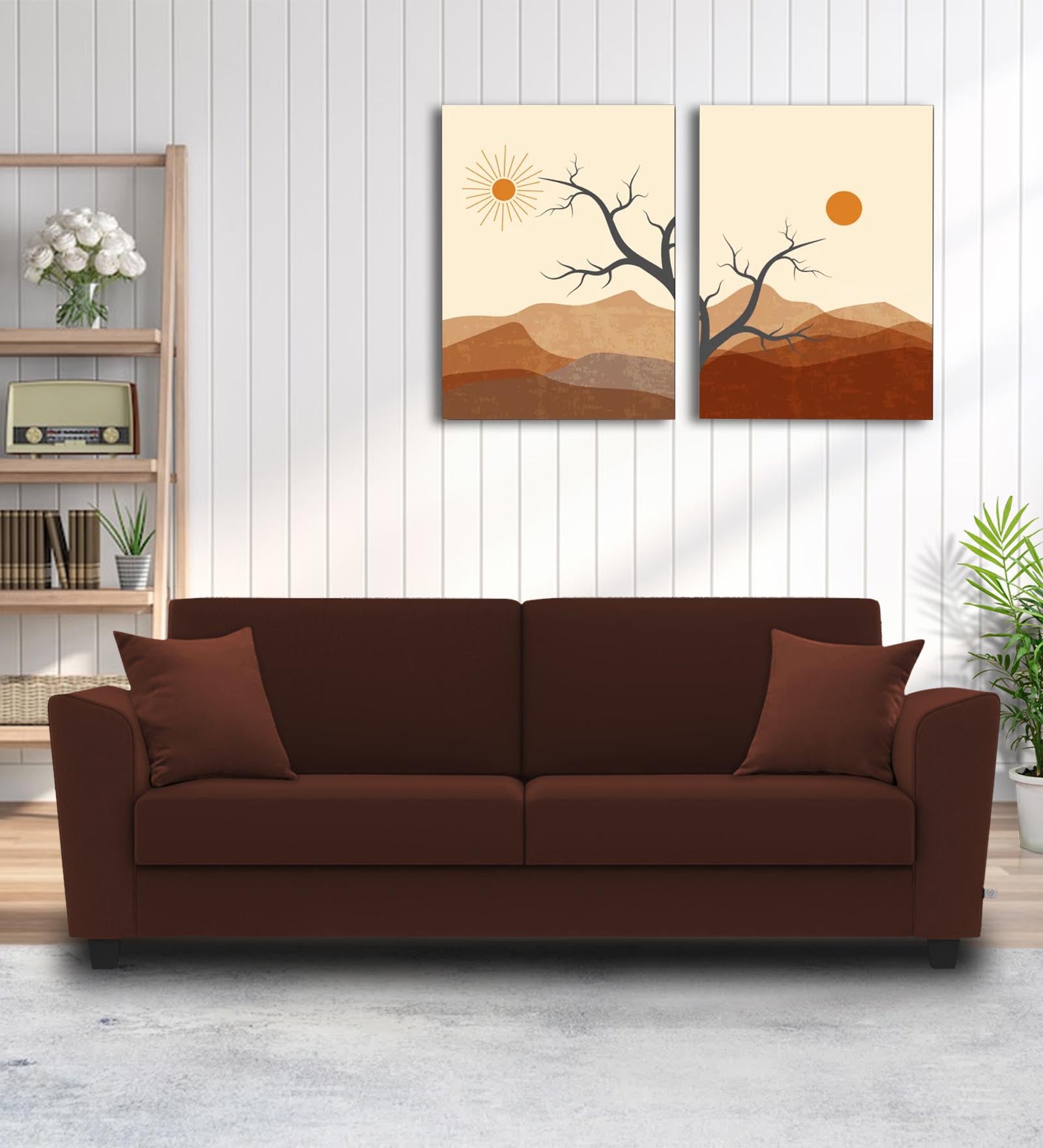 Daku Fabric 3 Seater Sofa In Coffee Brown Colour - Febonic Living