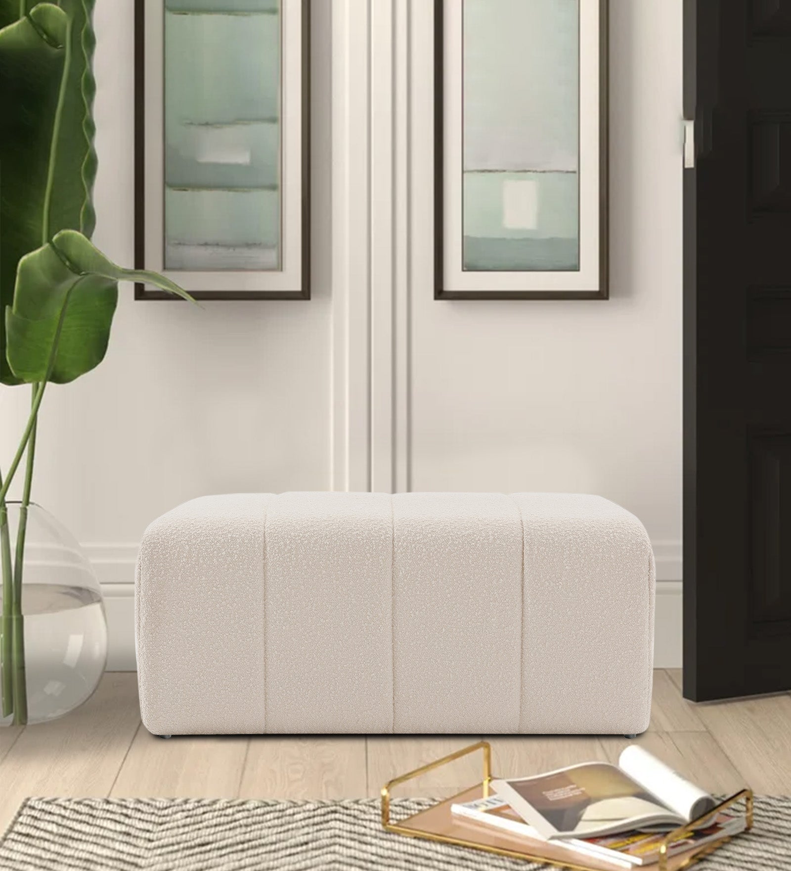 Lark Boucle Bench In Bright White Colour - Febonic Living