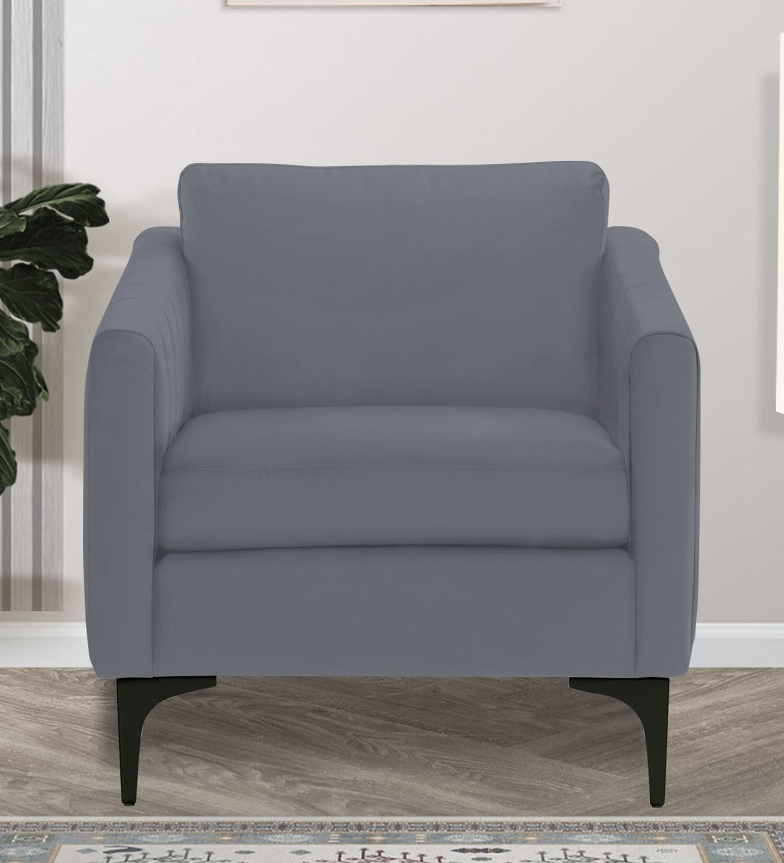 Haru Velvet 1 Seater Sofa In Pubble Grey Colour - Febonic Living