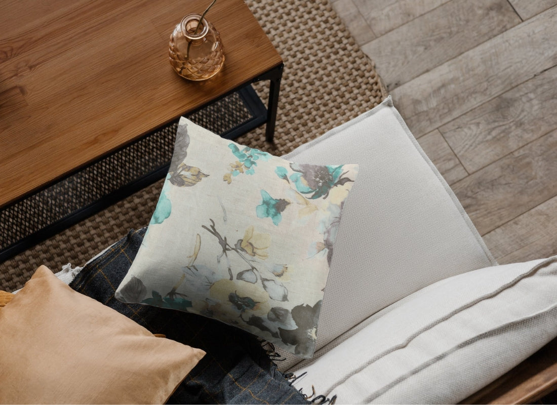 Velvet Digital Printed Fabric Floral Teal White 239 Code - Febonic Living