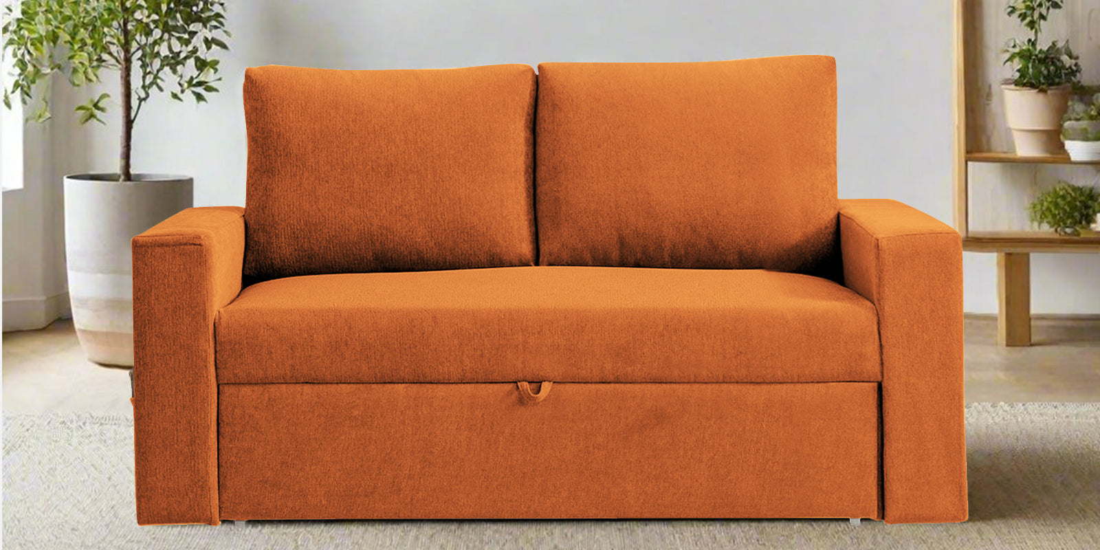 Kara Fabric 2 Seater Pull Out Sofa Cum Bed In Vivid Orange Colour - Febonic Living