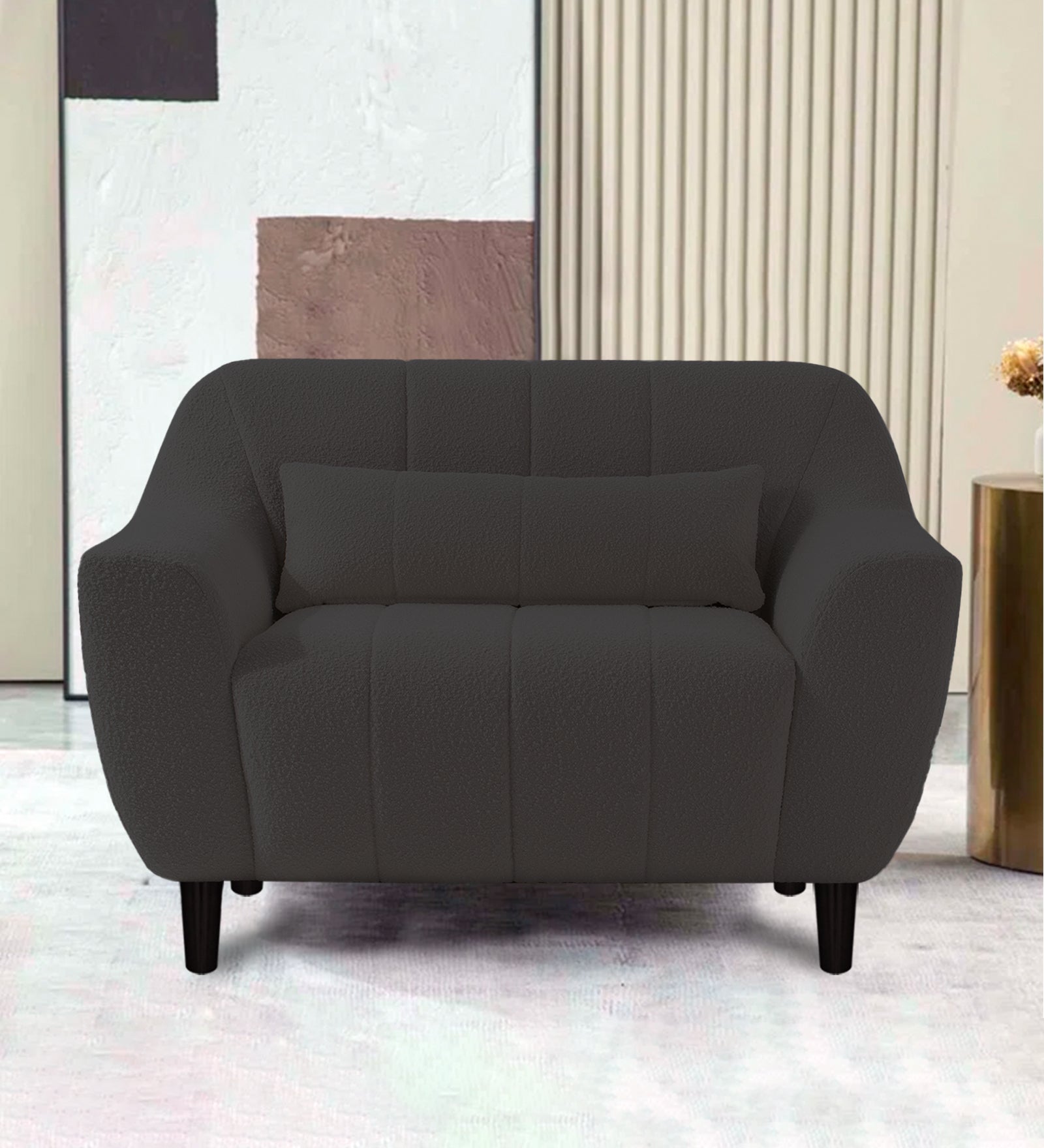 Nesco Boucle Fabric 1 Seater Sofa In Avio Grey Colour - Febonic Living