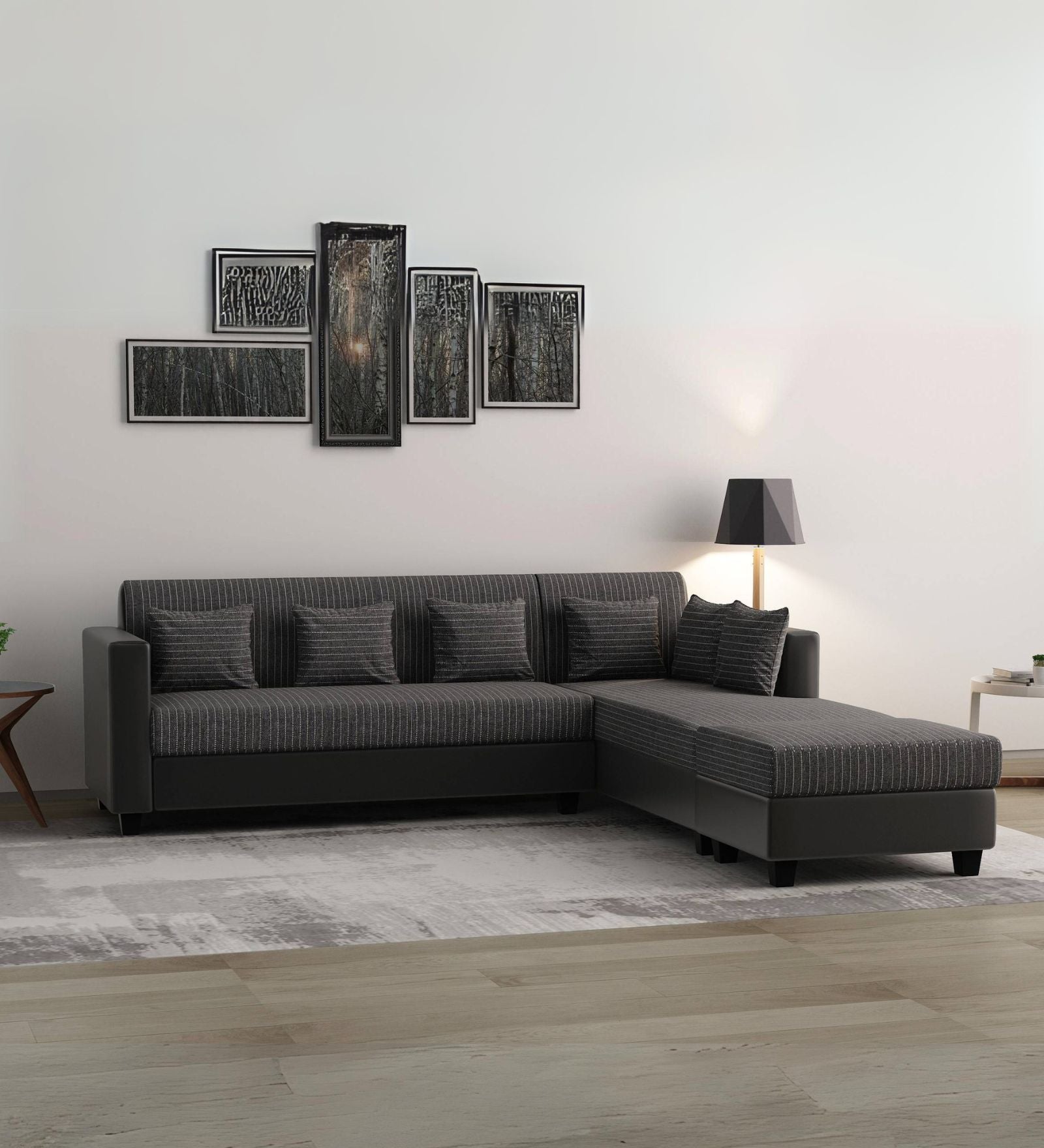 Baley Fabric LHS Sectional Sofa (3+Lounger) In Lama Black Colour - Febonic Living