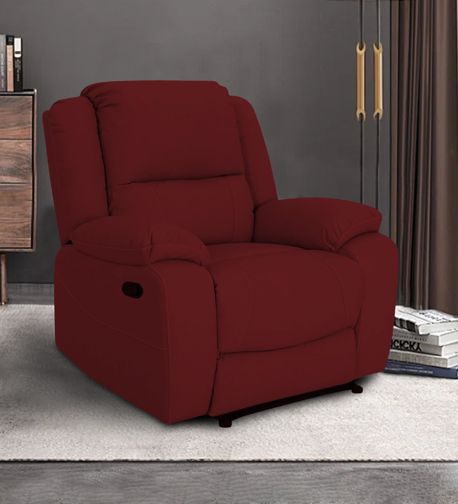 Adley Fabric 1 Seater Manual Recliner In Corel Red Colour - Febonic Living