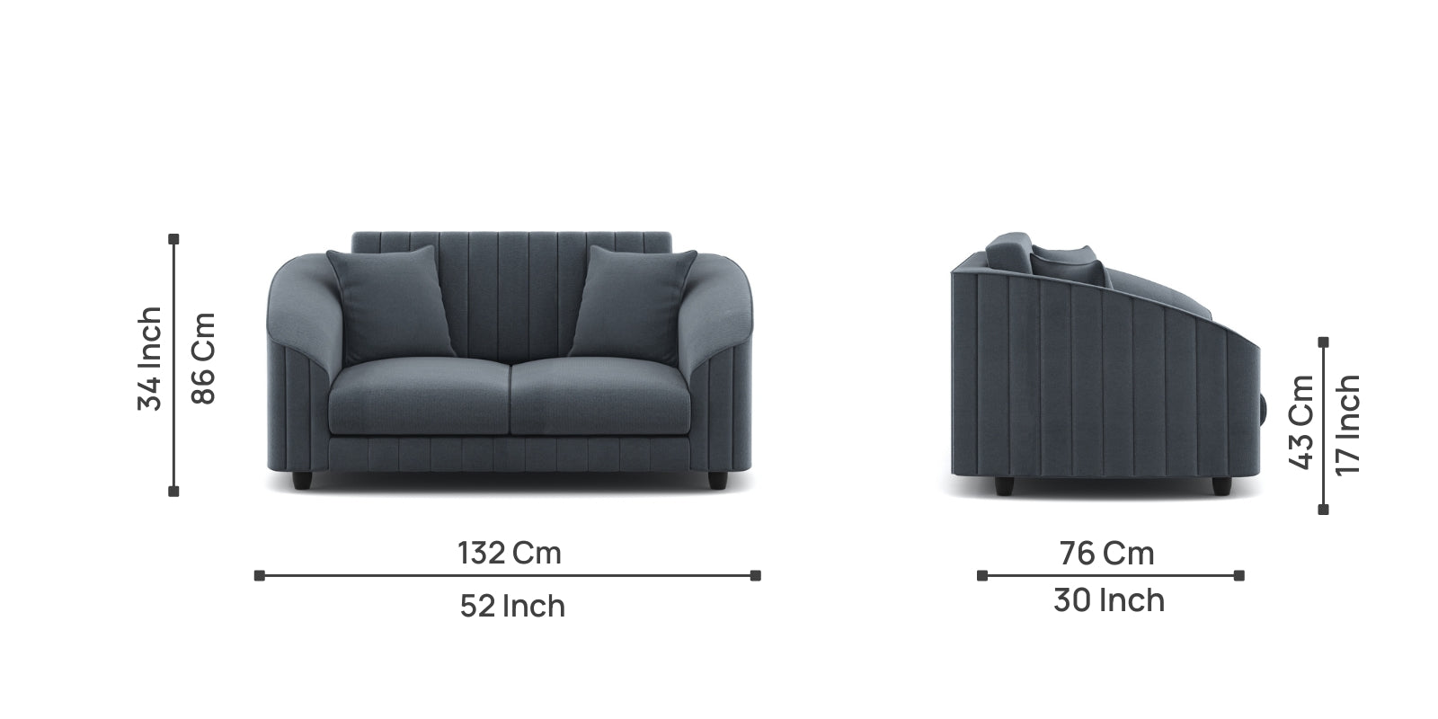 Bubu Velvet 2 Seater Sofa In Pupple Grey Colour - Febonic Living