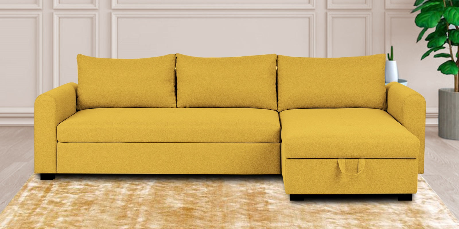 Sigma Fabric LHS Sectional Sofa (3+Lounger) In Bold Yellow Colour - Febonic Living