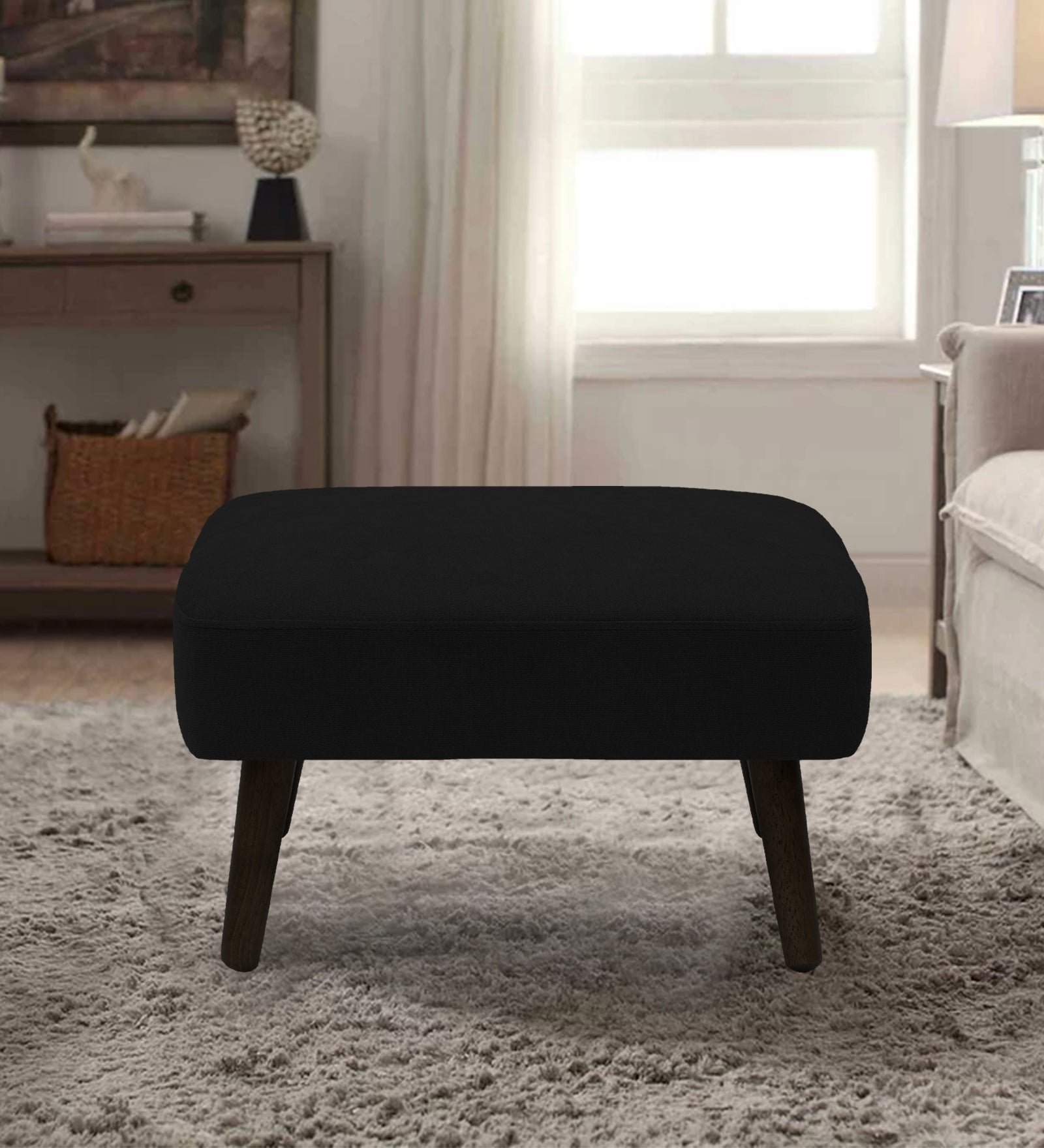 Luke Fabric Foot Stool In Zed Black Colour - Febonic Living