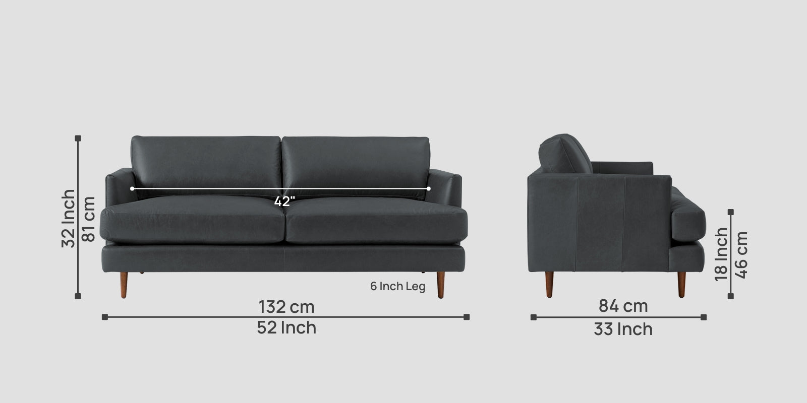 Sterio Leatherette 2 Seater Sofa In Pepper Grey Colour - Febonic Living