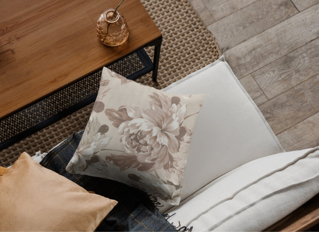 Velvet Digital Printed Fabric Floral Camel Beige 406 Code - Febonic Living
