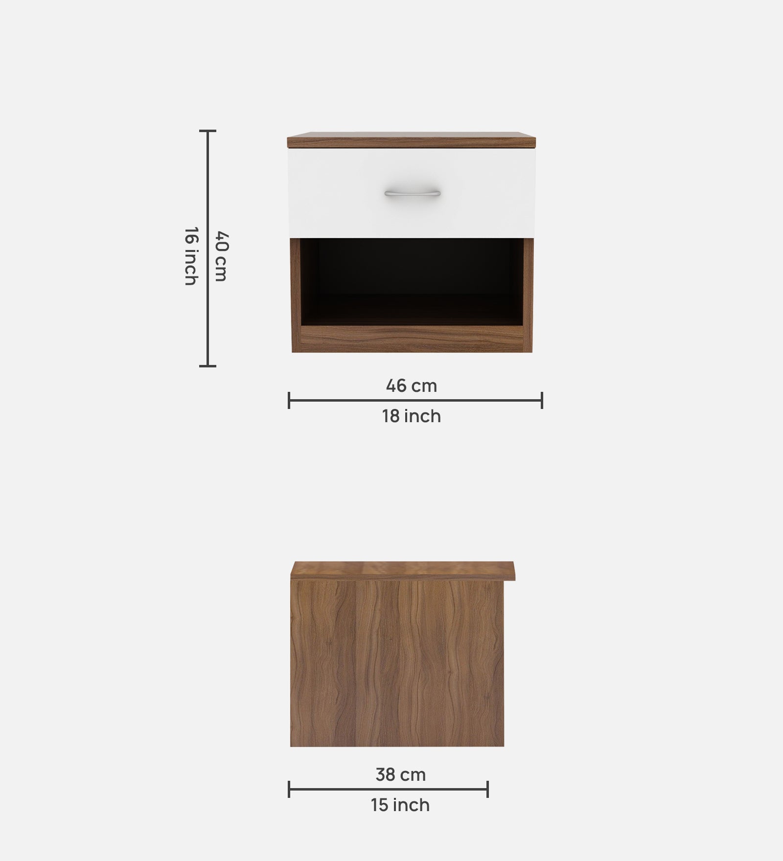 Rona Bedside Table With Drawer in Oral Walnut & Frosty White Finish - Febonic Living