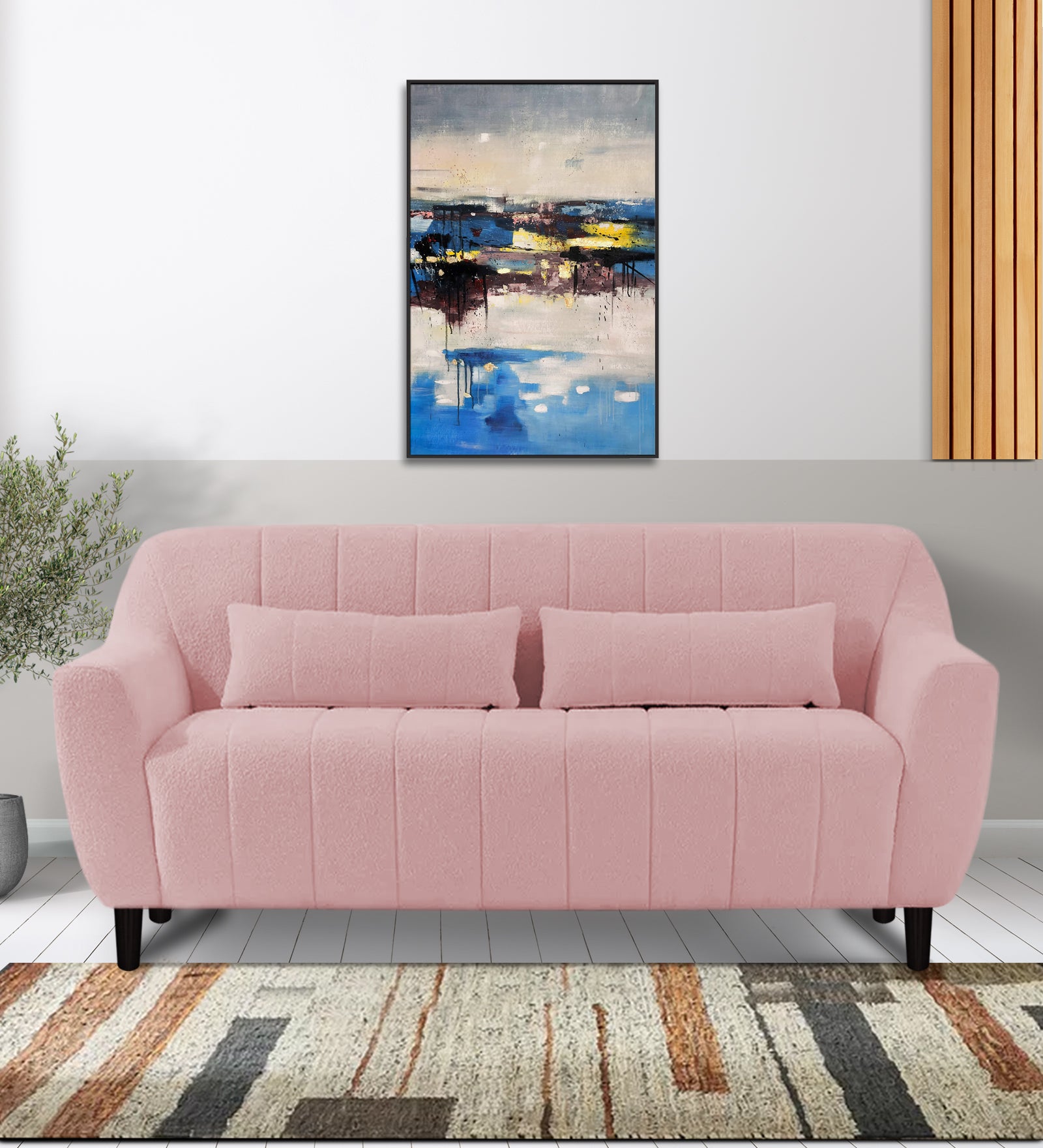 Nesco Boucle Fabric 2 Seater Sofa in Basi Pinc Colour