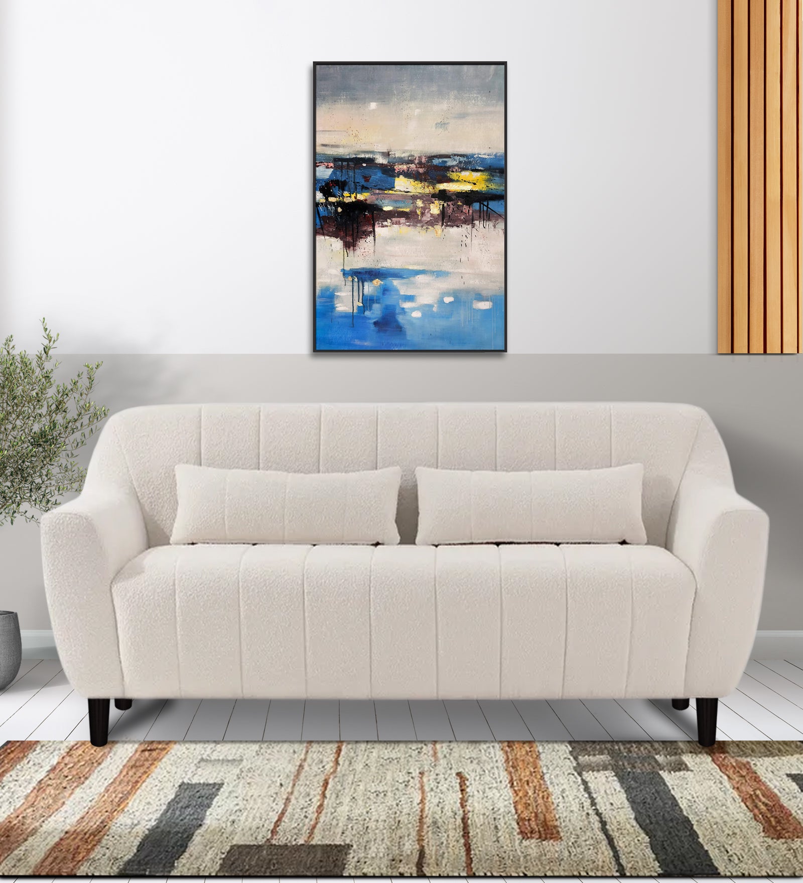 Nesco Boucle Fabric 2 Seater Sofa In Bright White Colour - Febonic Living