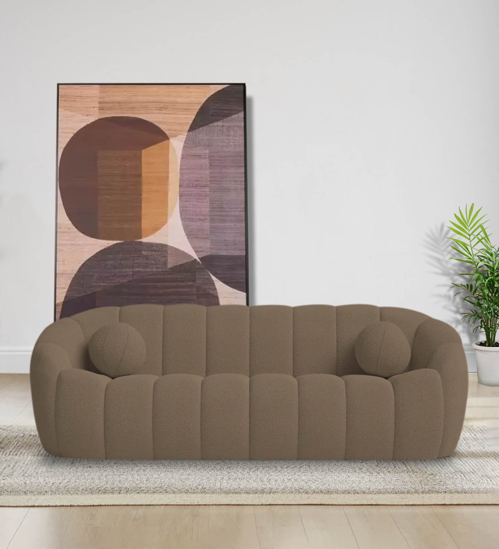 Boucle Fabric 3 Seater Sofa In Caro Beige Colour - Febonic Living