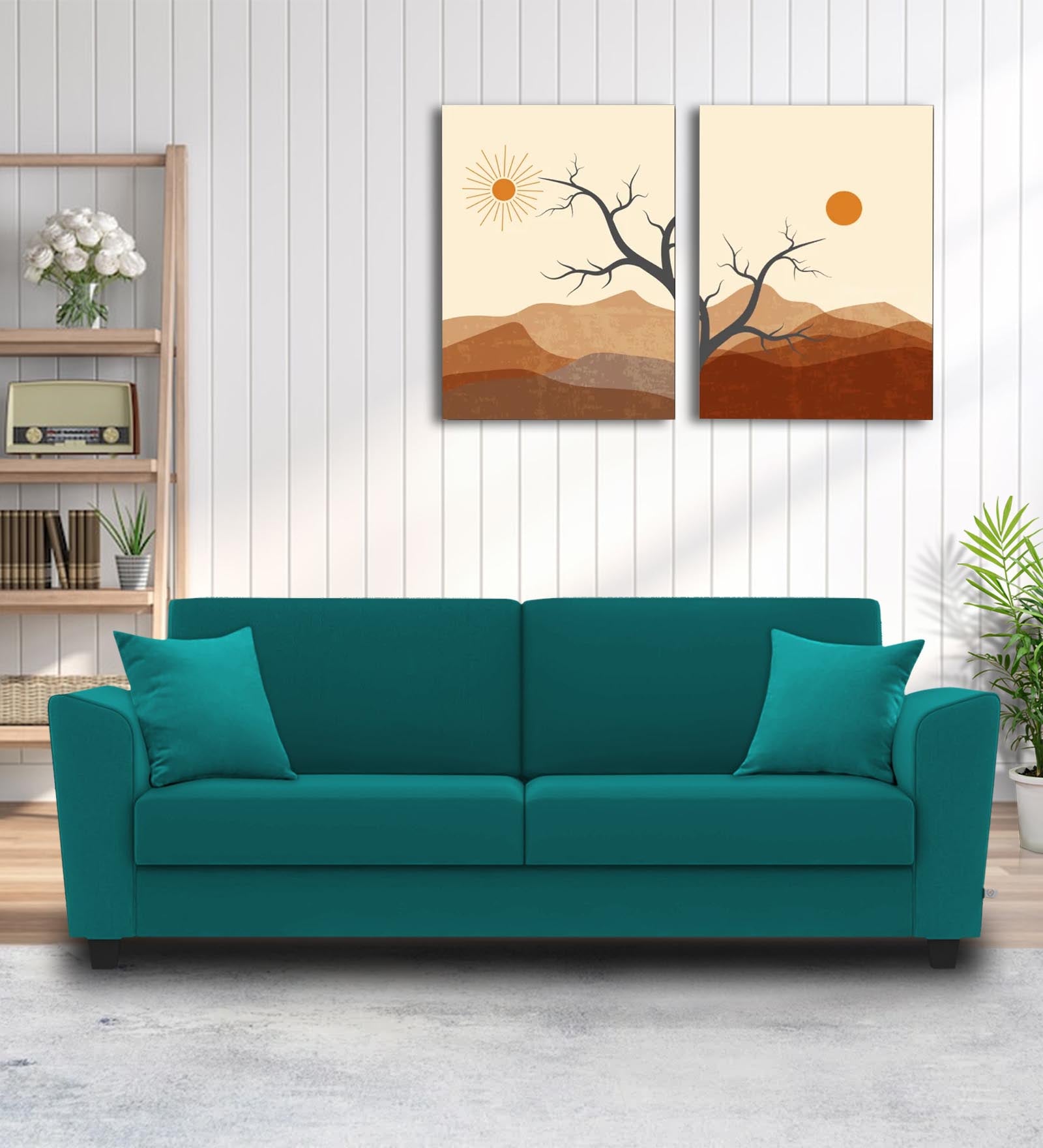 Daku Fabric 3 Seater Sofa In Sea Green Colour - Febonic Living