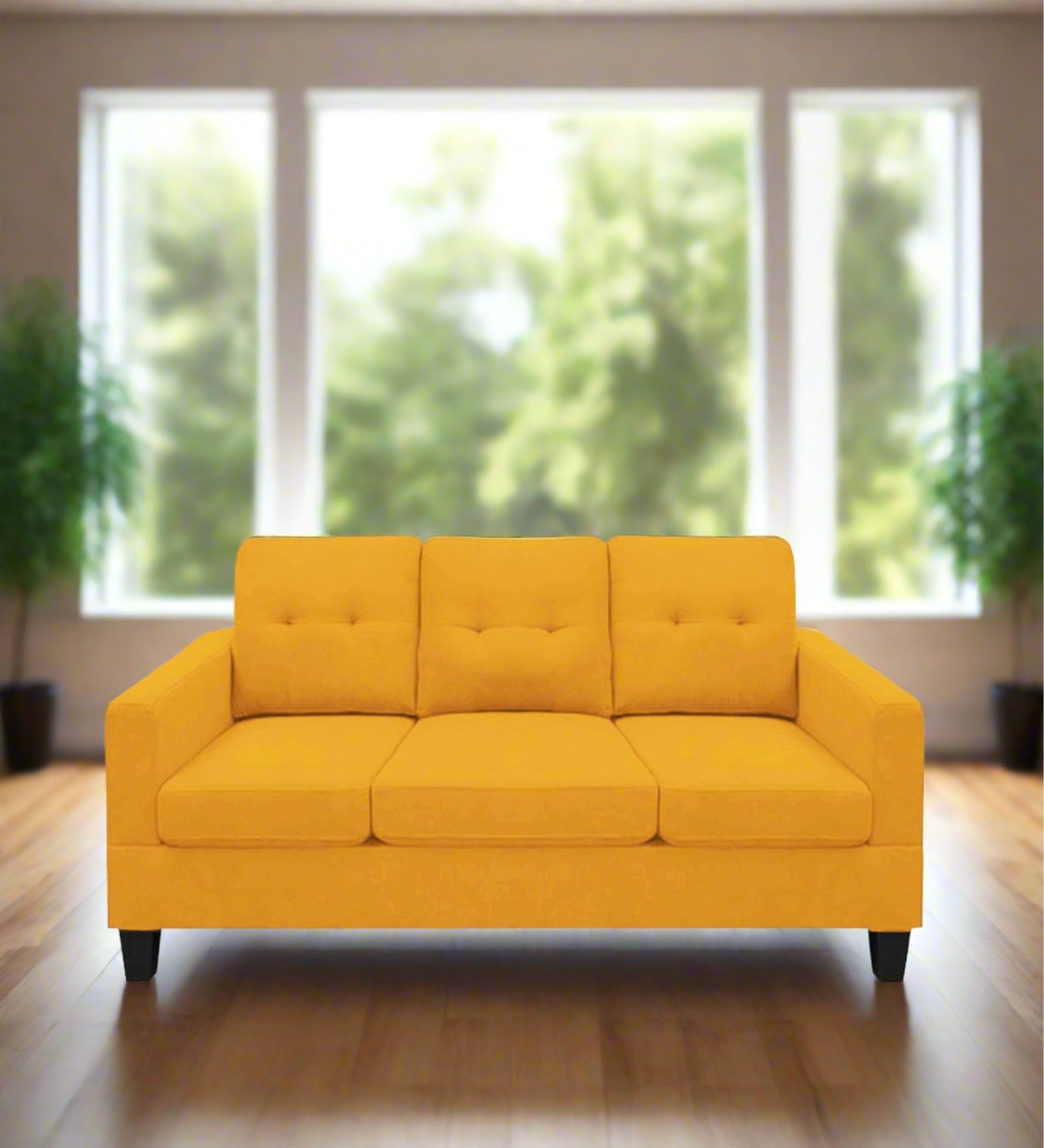 Thomas Fabric 3 Seater Sofa In Bold Yellow Colour - Febonic Living