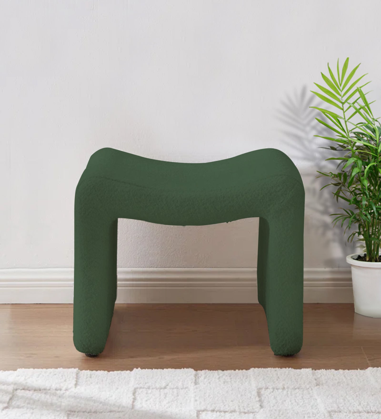 Olive Boucle Foot Stool In Bottle Green Colour - Febonic Living