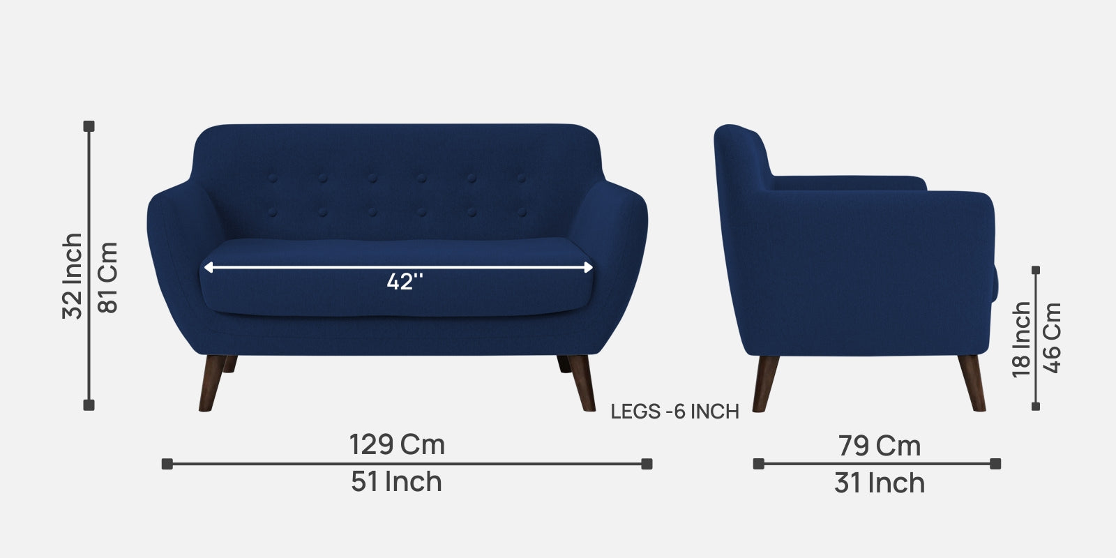 Goofy Fabric 2 Seater Sofa In Royal Blue Colour - Febonic Living