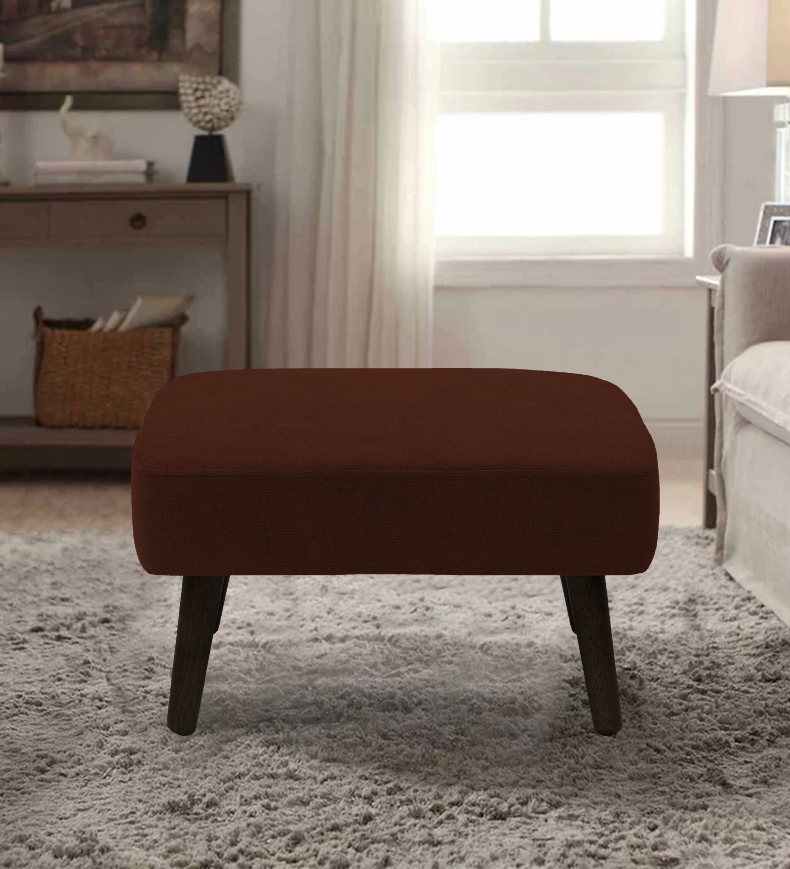Luke Fabric Foot Stool In Coffee Brown Colour - Febonic Living