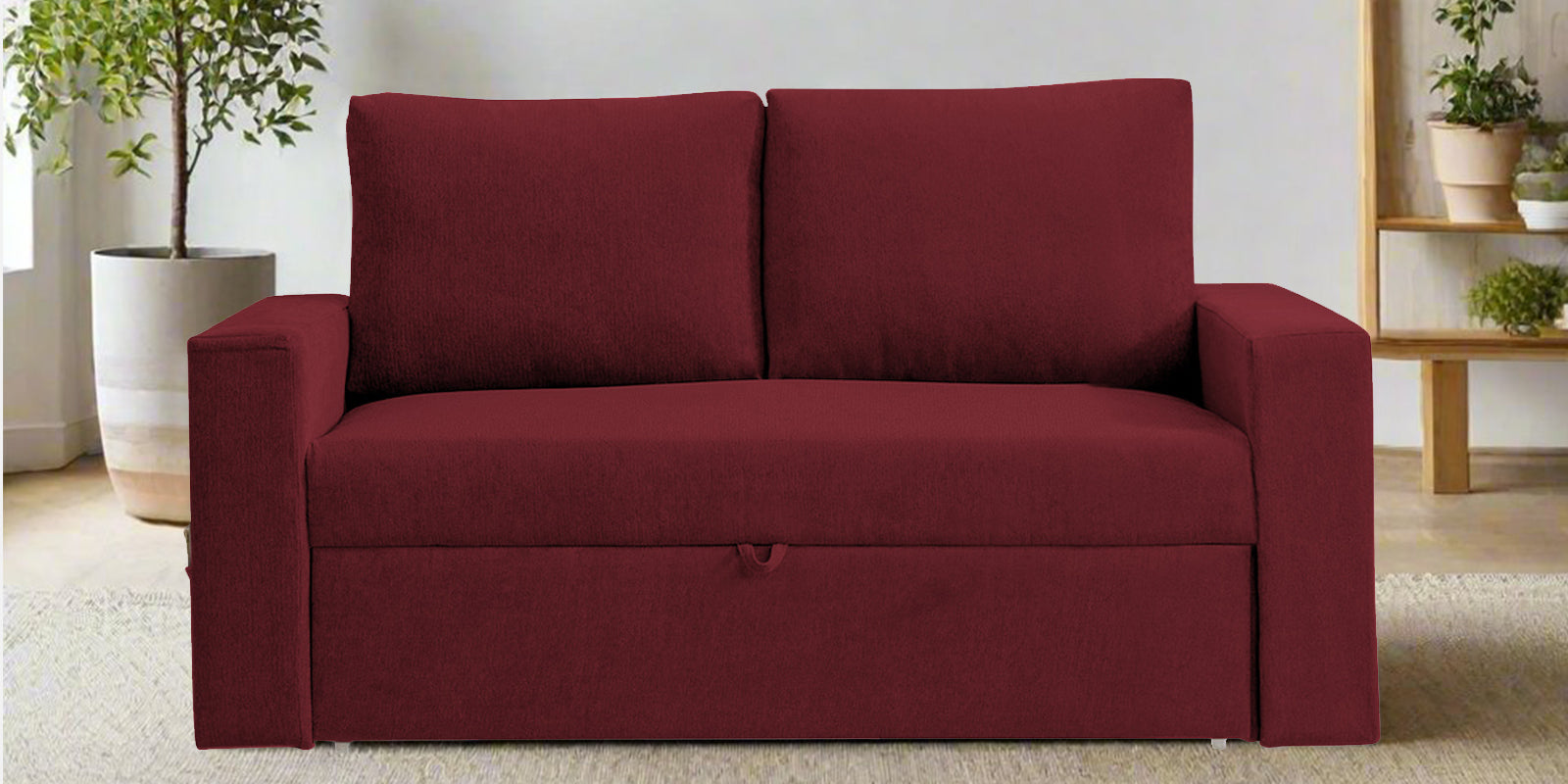 Kara Fabric 2 Seater Pull Out Sofa Cum Bed In Blood Maroon Colour - Febonic Living