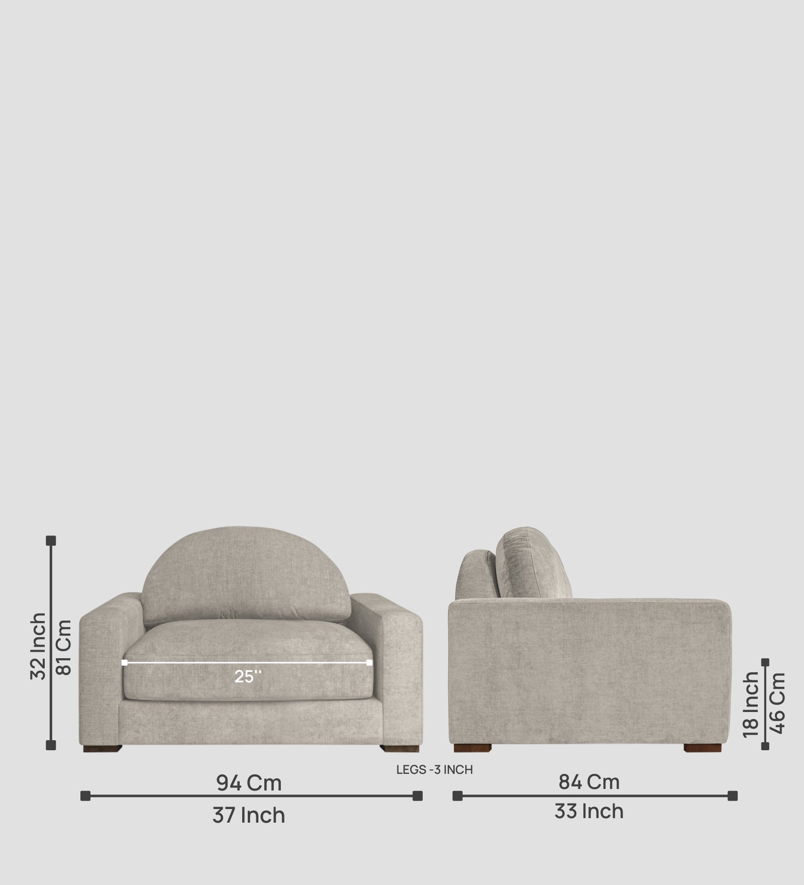 Dara Fabric 1 Seater Sofa In Ash Grey Colour - Febonic Living